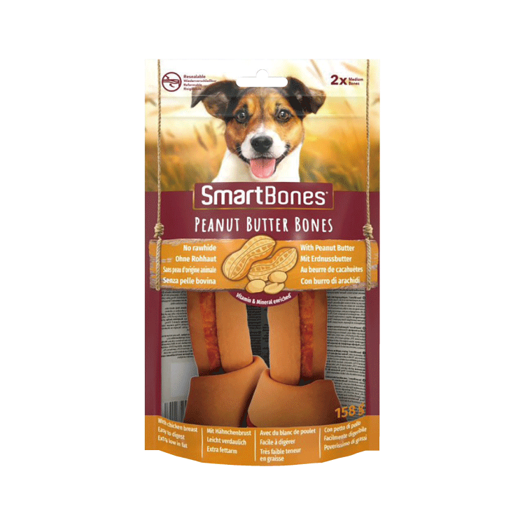 SmartBones 歐洲優化版 超低脂 花生醬味 中型潔齒骨 2條 (SBPB7217)