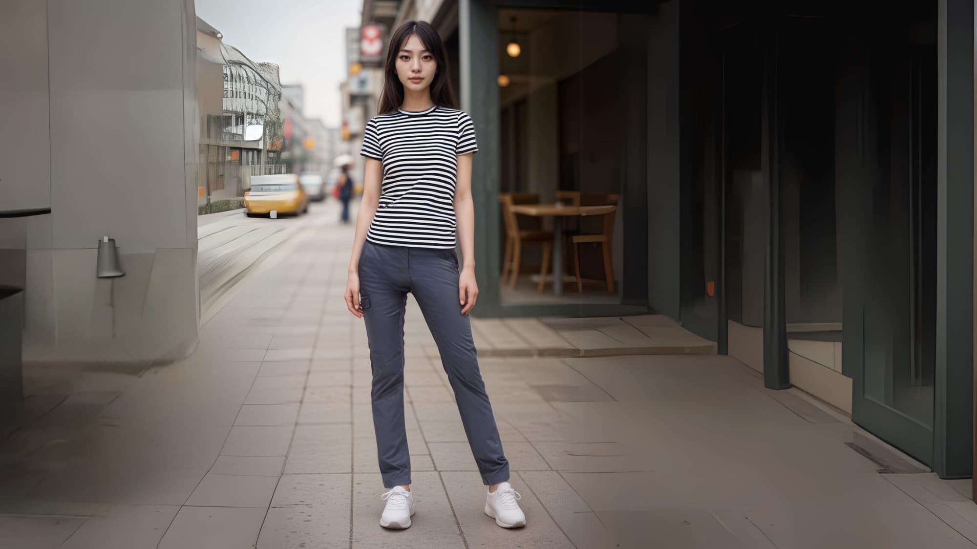 女機能快乾多口袋工作褲長褲 模特兒展示都會區