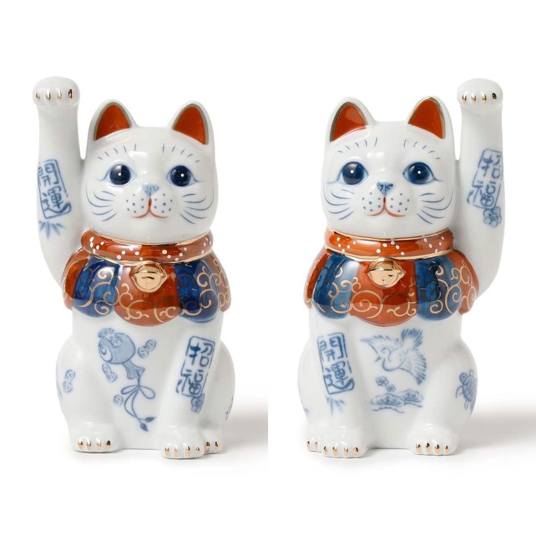 現貨┃BEAMS JAPAN 中外陶園 長手 染錦開運招福貓 左手 右手 4.5号