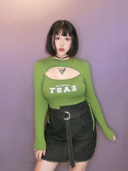 挖胸爆乳抽繩長袖上衣