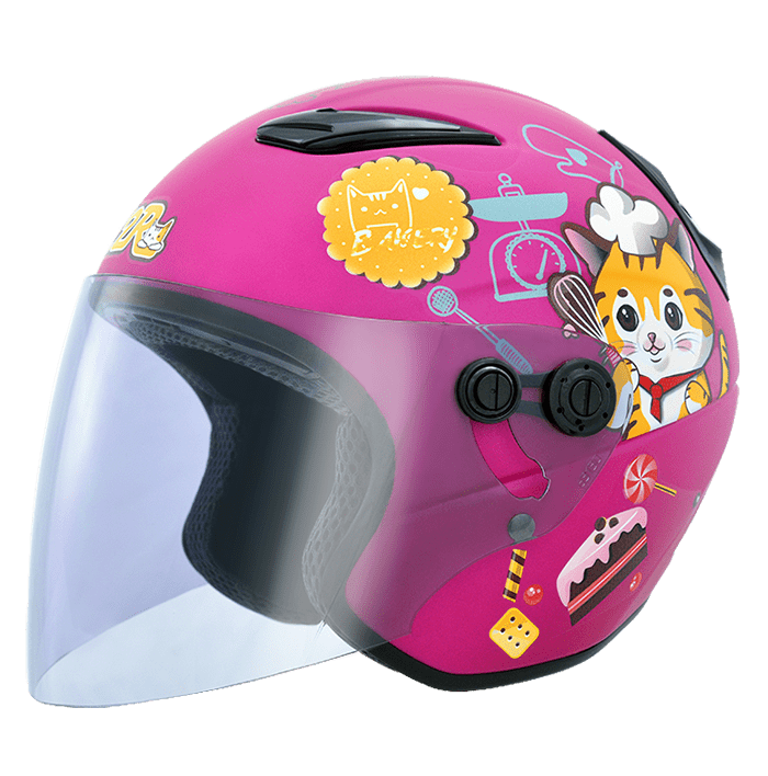 M2R M700 #6 甜甜貓 消光桃紅 彩繪 童帽 3/4罩