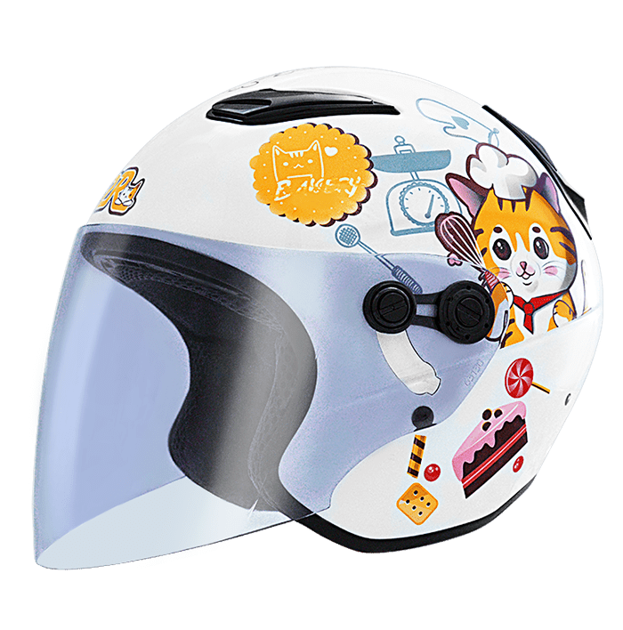 M2R M700 #6 甜甜貓 珍珠白 彩繪 童帽 3/4罩