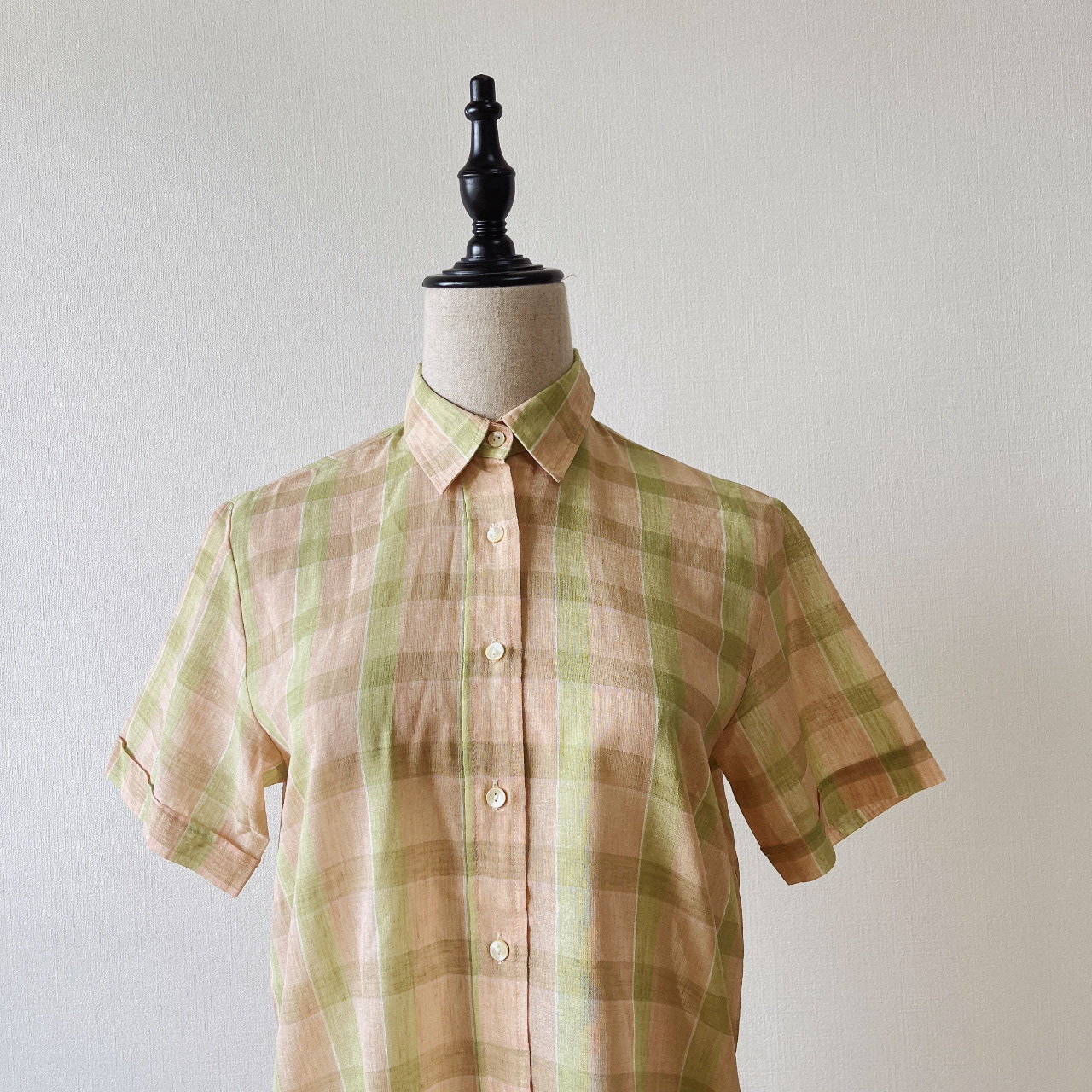 春天感糖果色格紋古着上衣