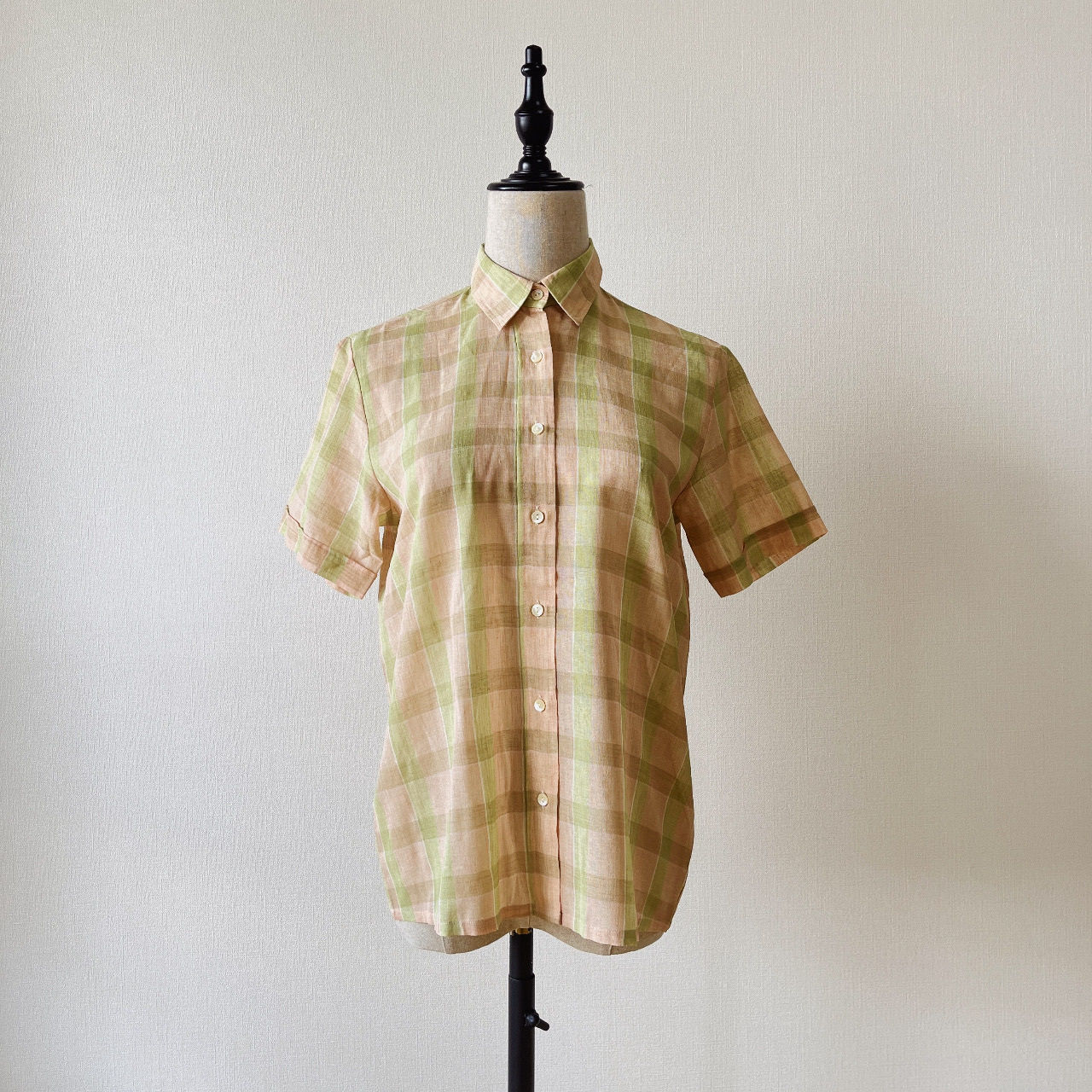 春天感糖果色格紋古着上衣