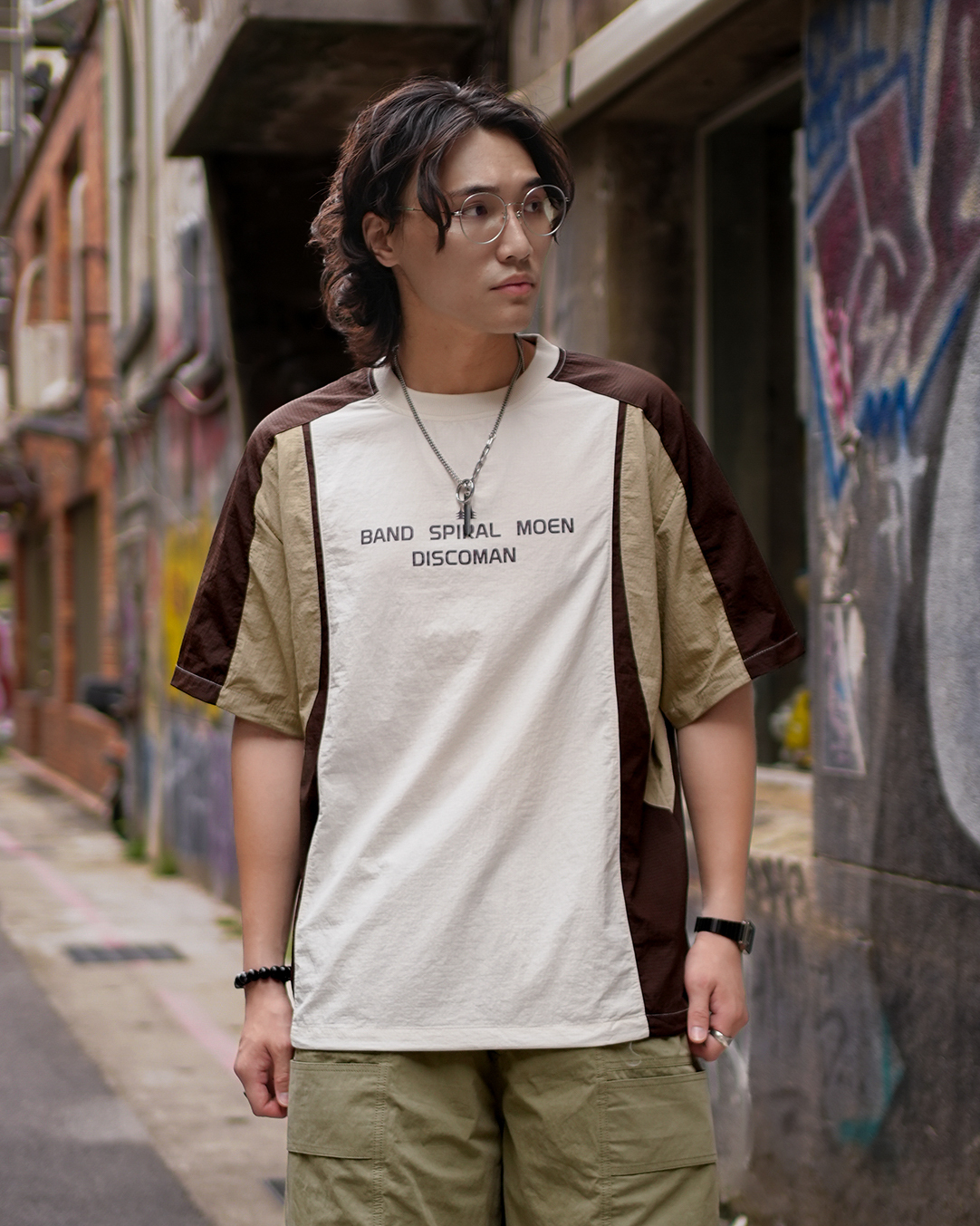 MJ011 透氣機能拼色T-米咖色