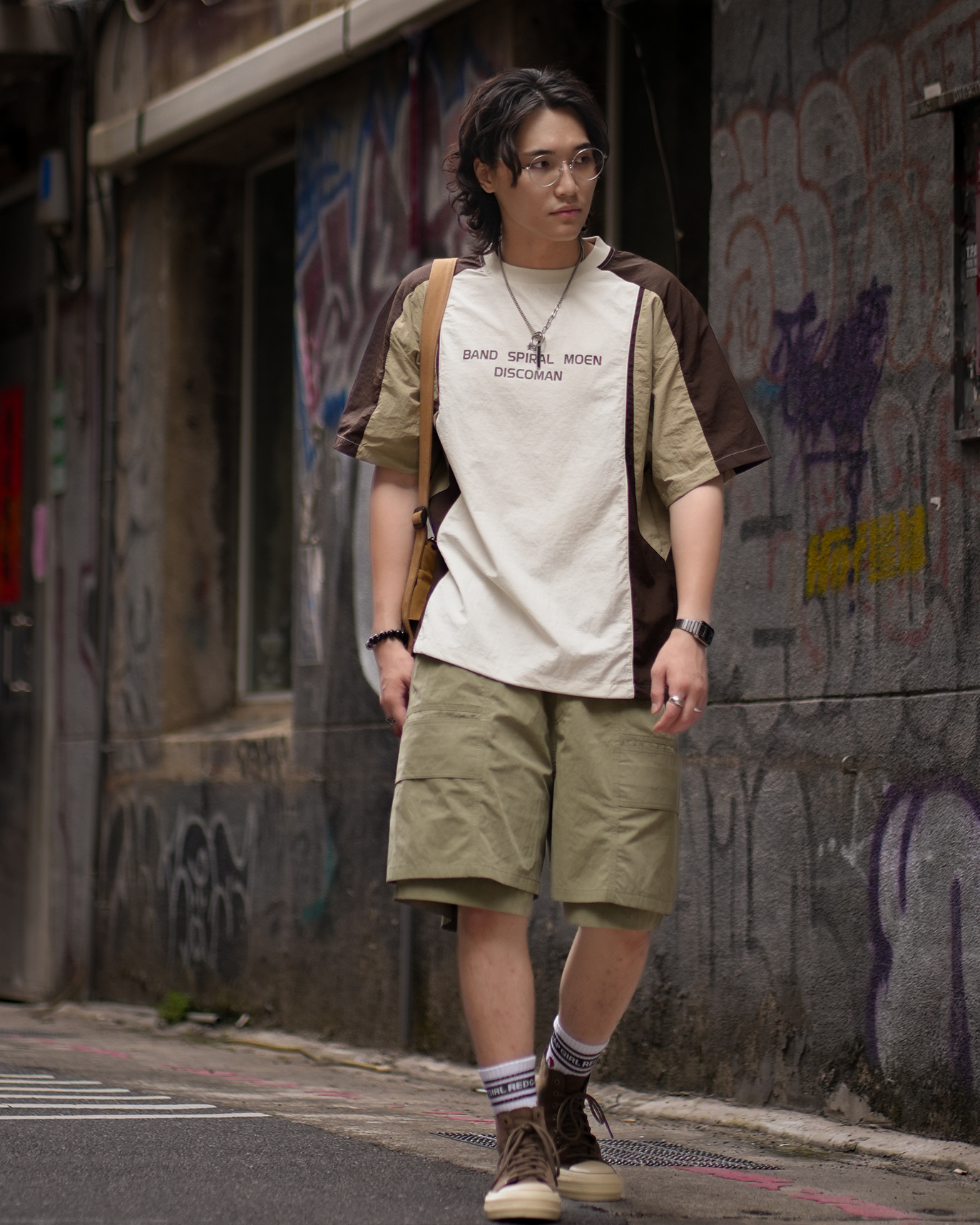 MJ011 透氣機能拼色T-米咖色