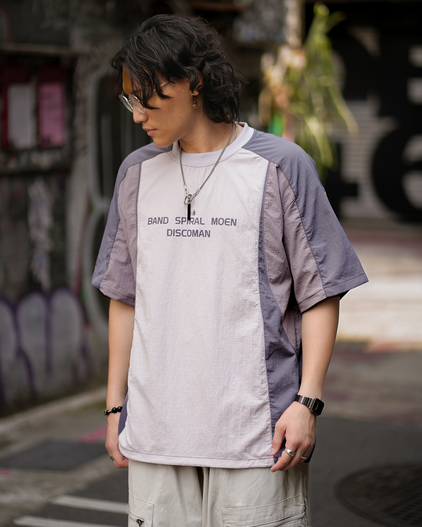 MJ012 透氣機能拼色T-煙紫色