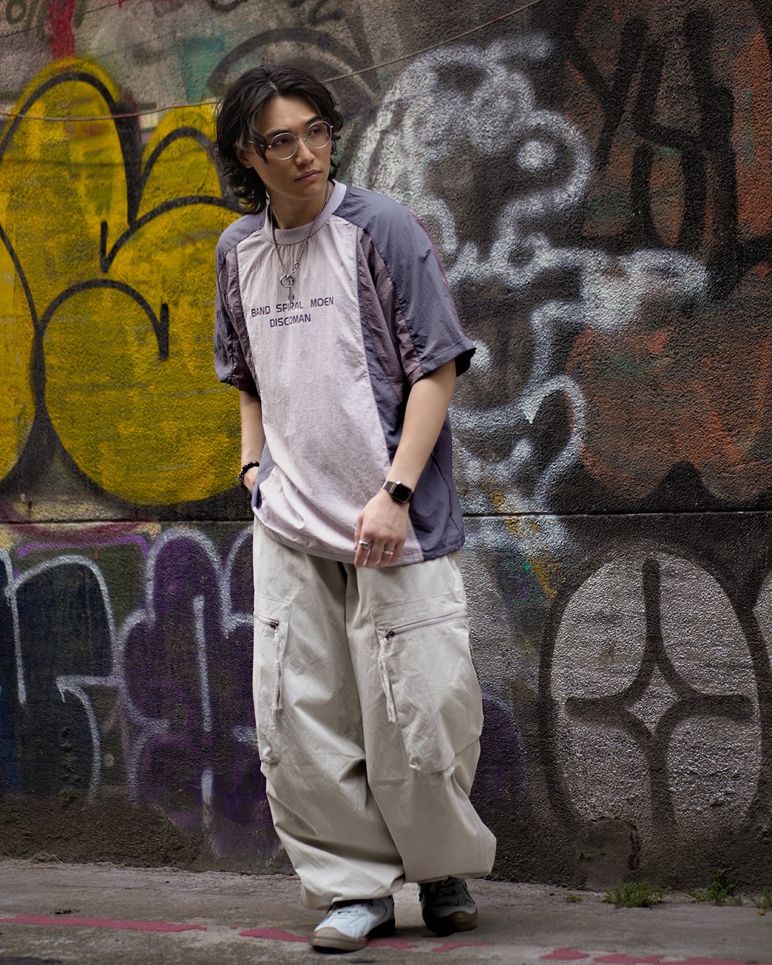 MJ012 透氣機能拼色T-煙紫色