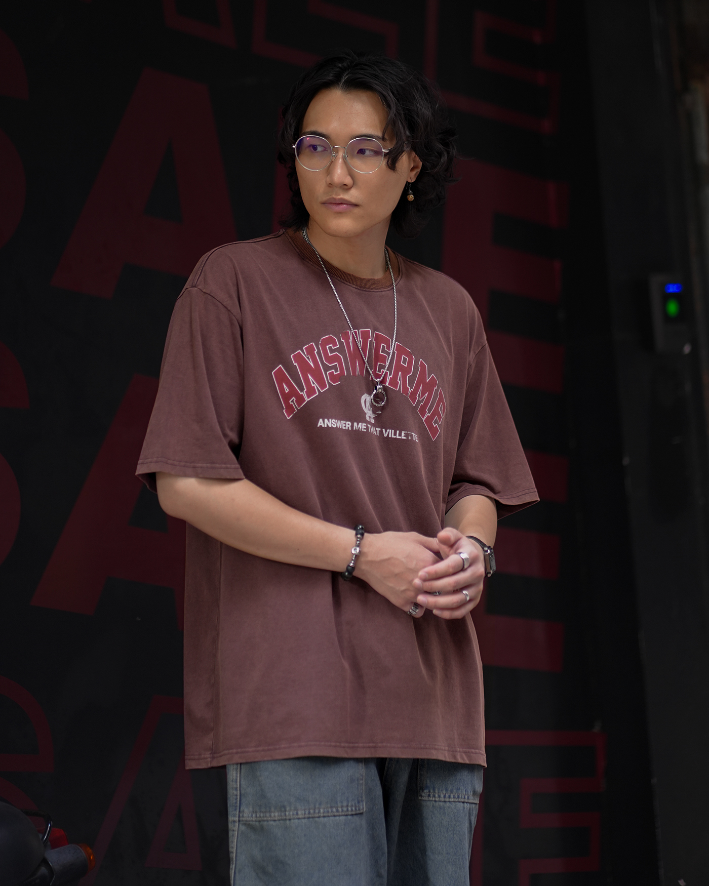 MJ021 復古水洗字母T-紅色