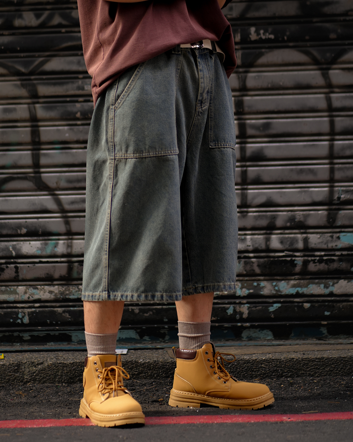 MJ031 復古水洗五分寬版丹寧褲 - 2 colors