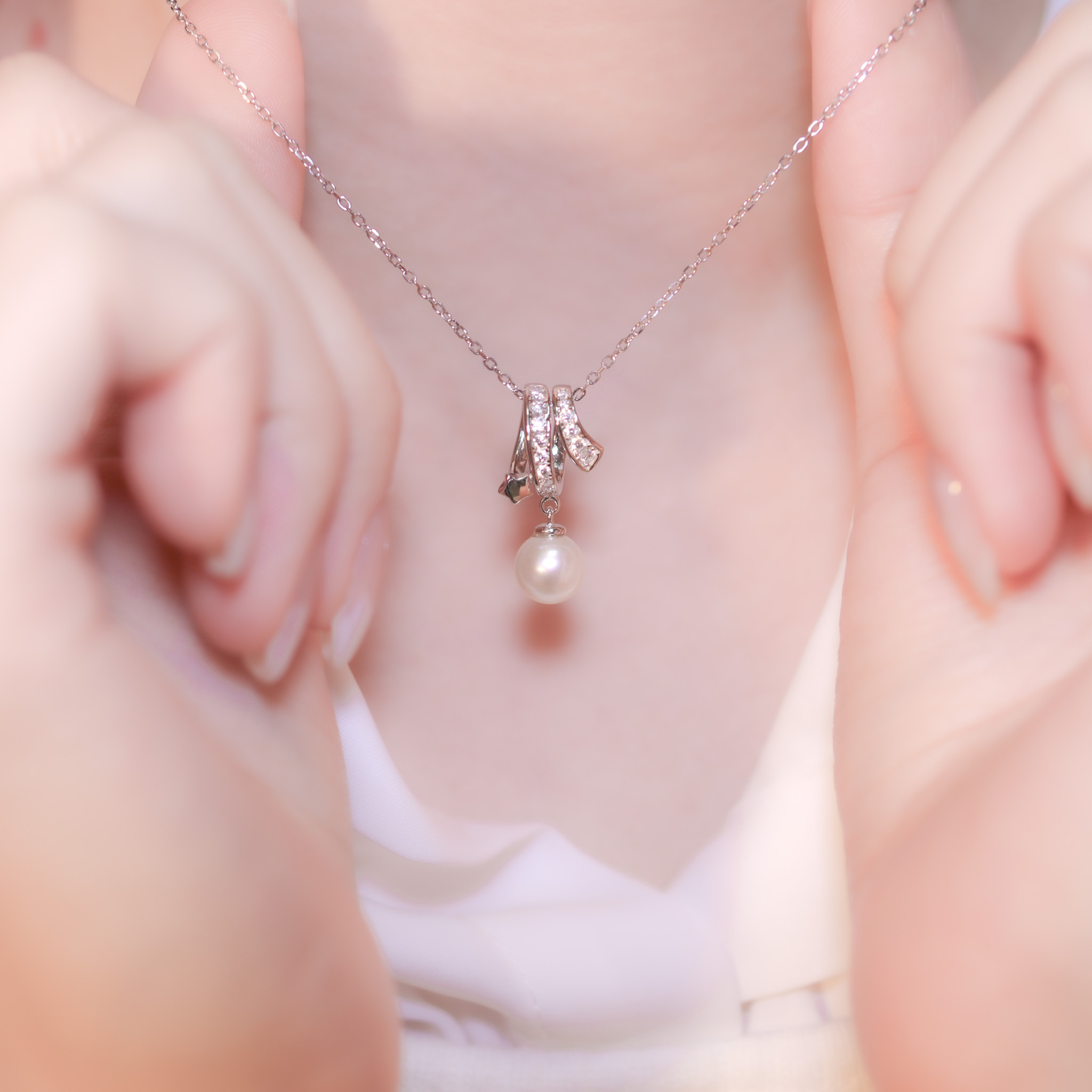 | 925純銀・厚鍍白金・珍珠 | 流星降臨珍珠項鍊 | NE1190 |