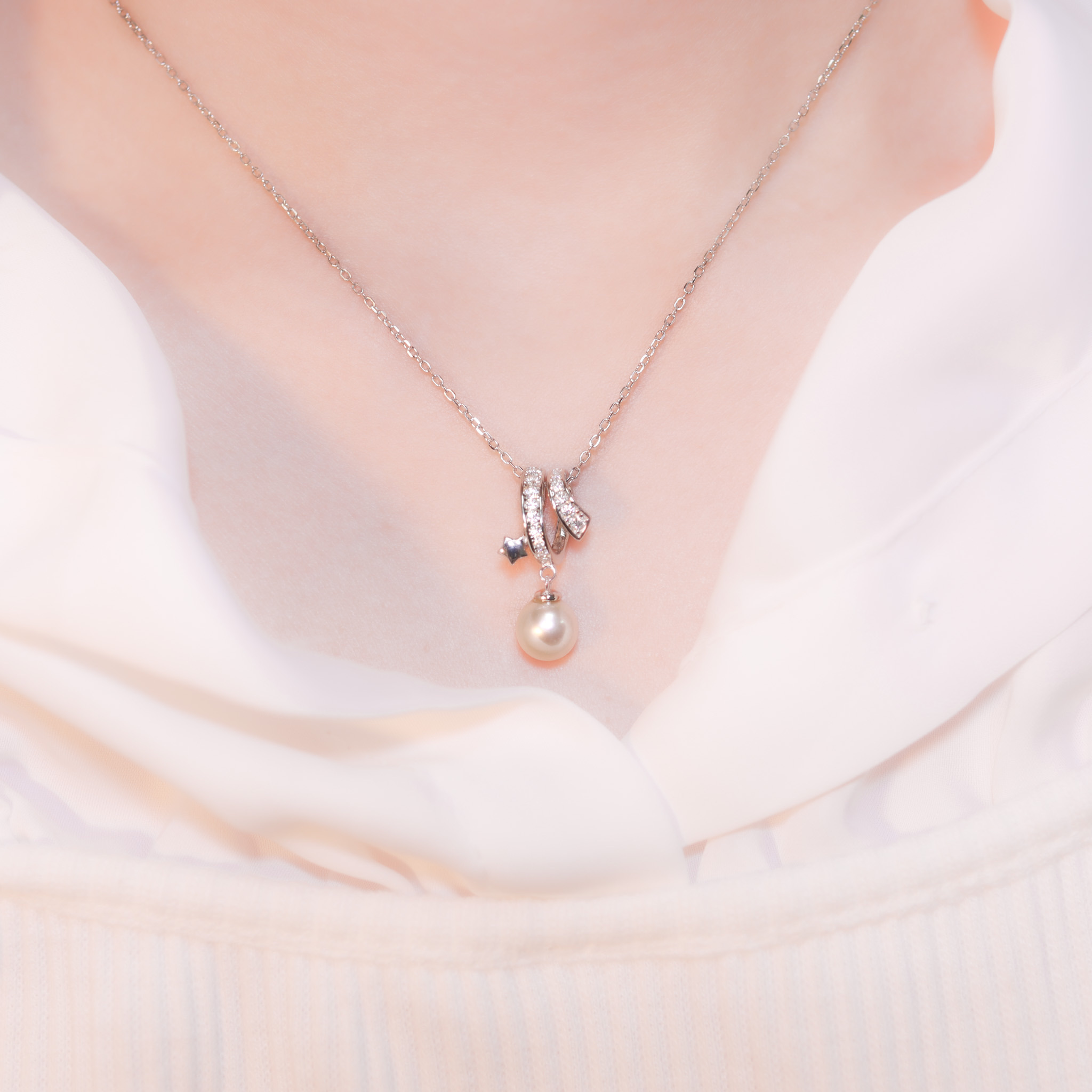 | 925純銀・厚鍍白金・珍珠 | 流星降臨珍珠項鍊 | NE1190 |