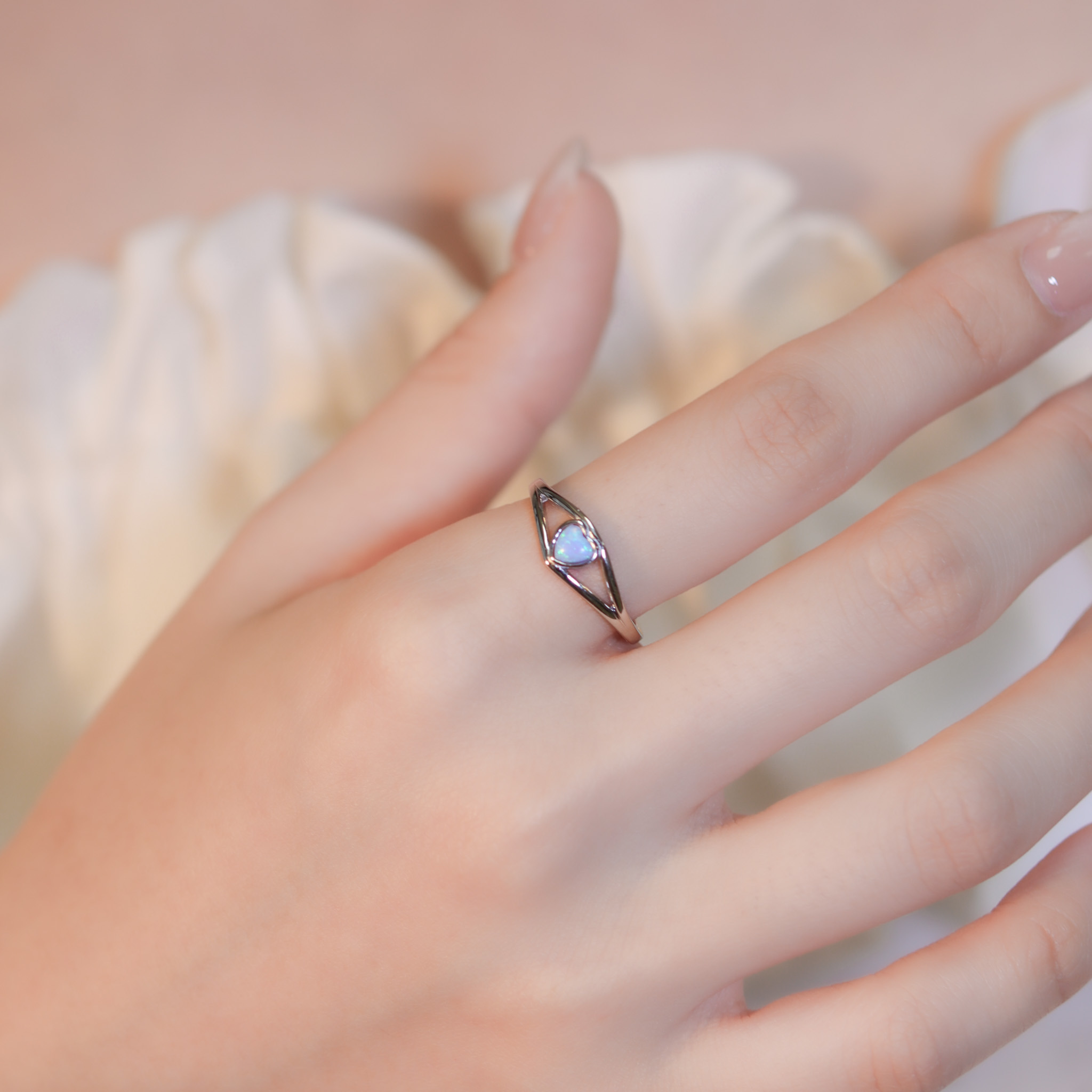 | 925純銀・白金・ 蛋白石 | 沁夢愛意雙層戒指 | RI0713 |