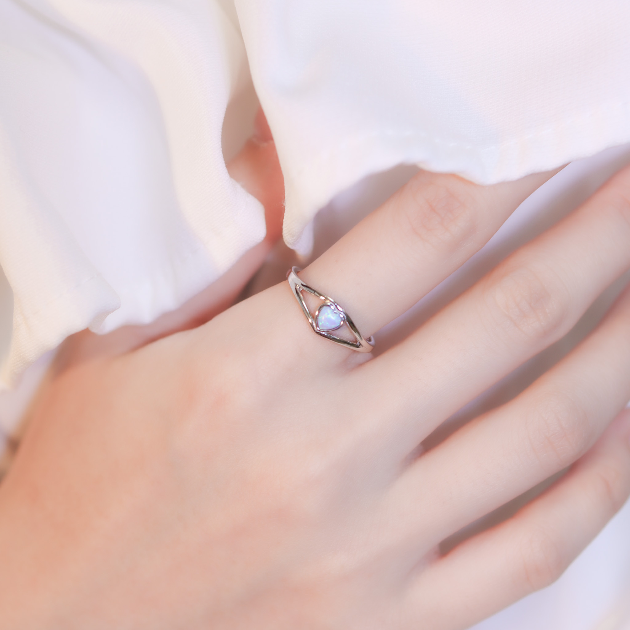 | 925純銀・白金・ 蛋白石 | 沁夢愛意雙層戒指 | RI0713 |