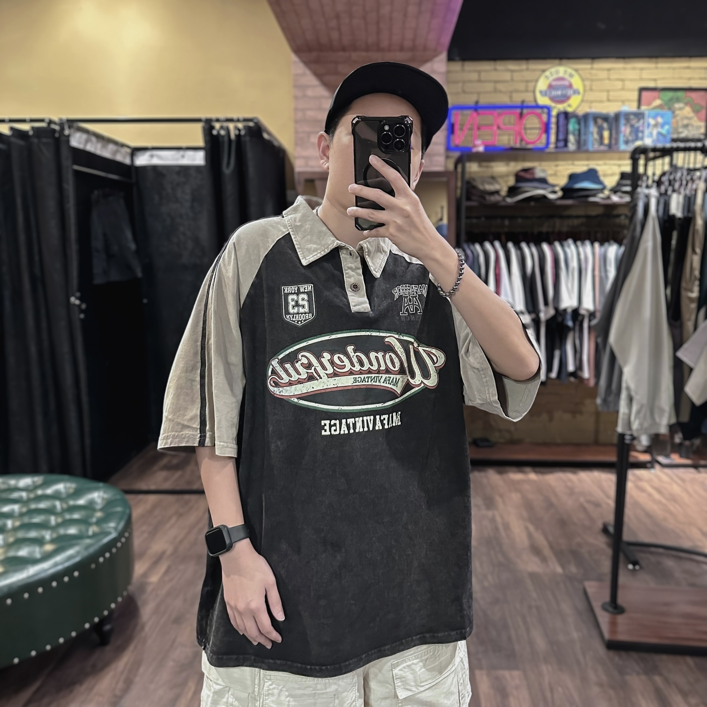 美式做舊印花POLO衫