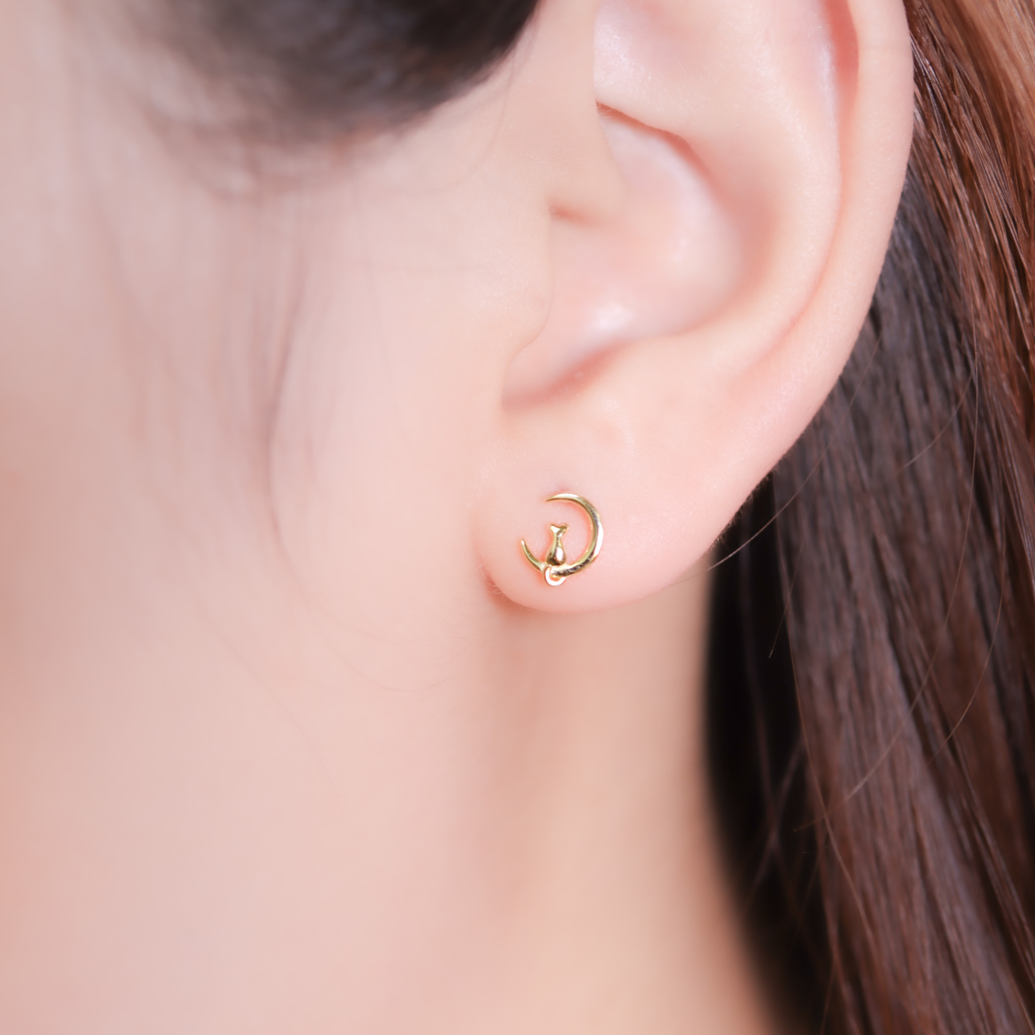 | 925純銀・ 金 | 彎月貓咪耳環 | EA0826 |