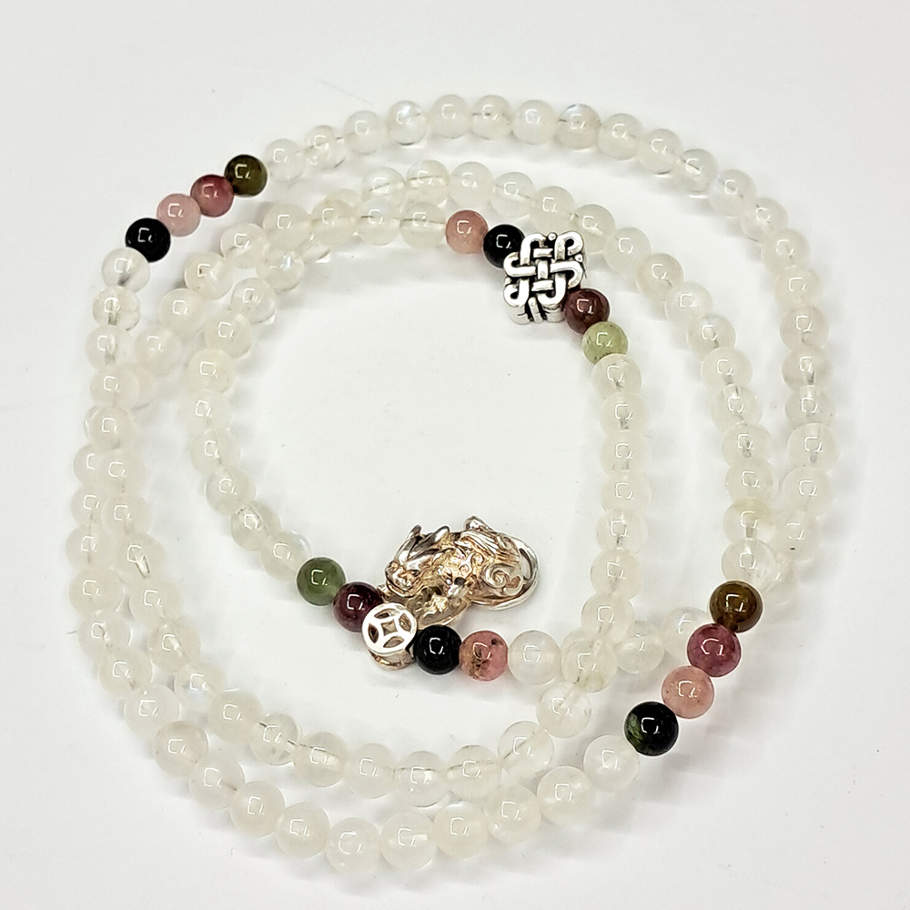 貔貅925銀+碧璽+冰透月光石108念珠6mm【十方】143158