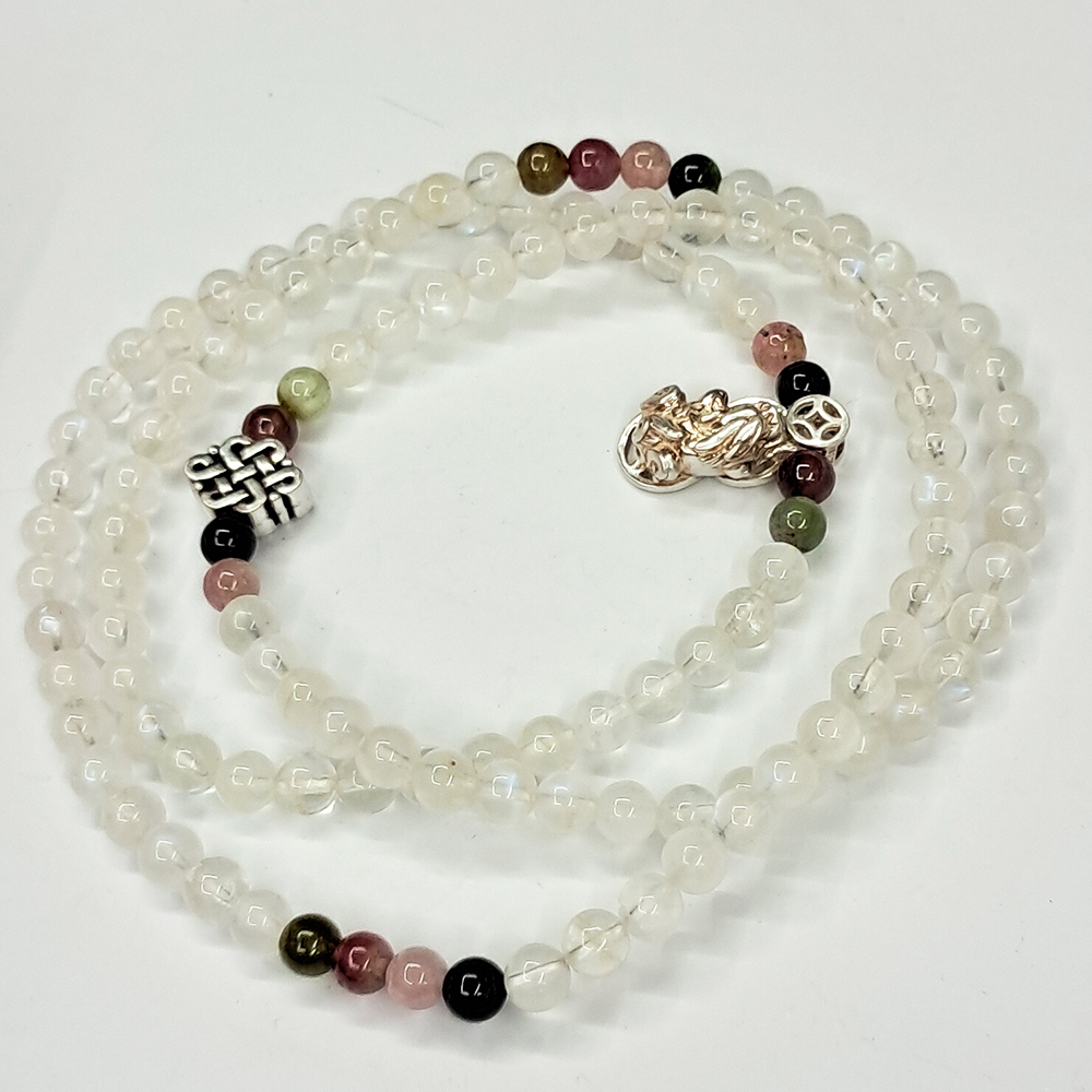 貔貅925銀+碧璽+冰透月光石108念珠6mm【十方】143158