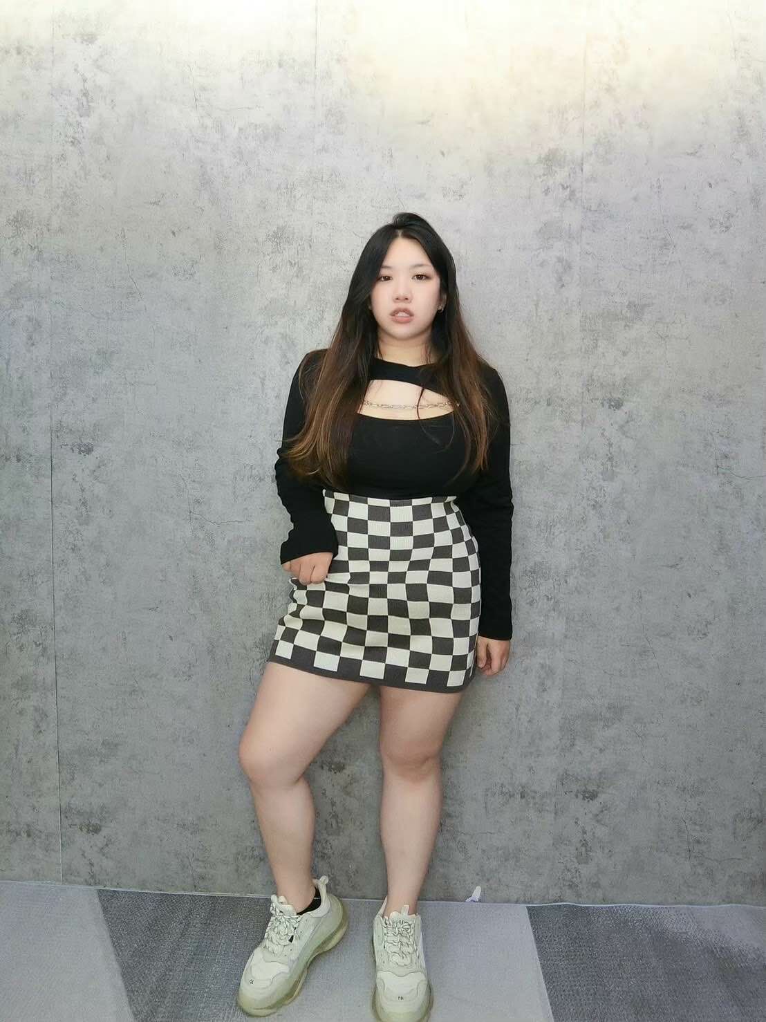 棋盤小A針織短裙