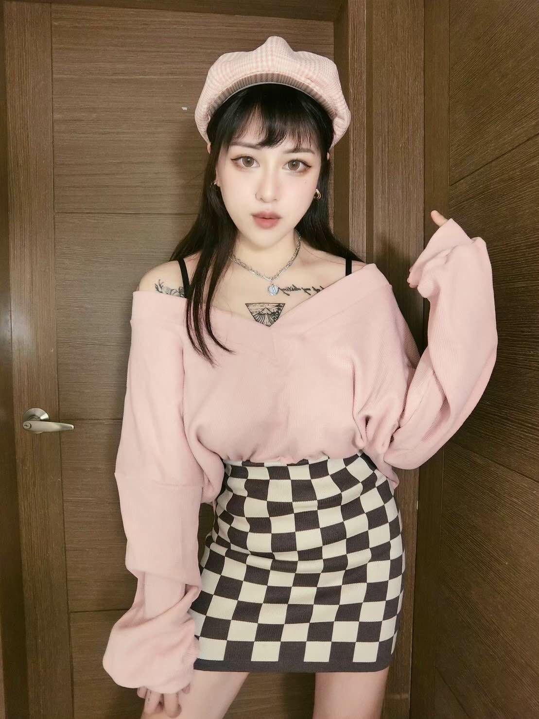 棋盤小A針織短裙