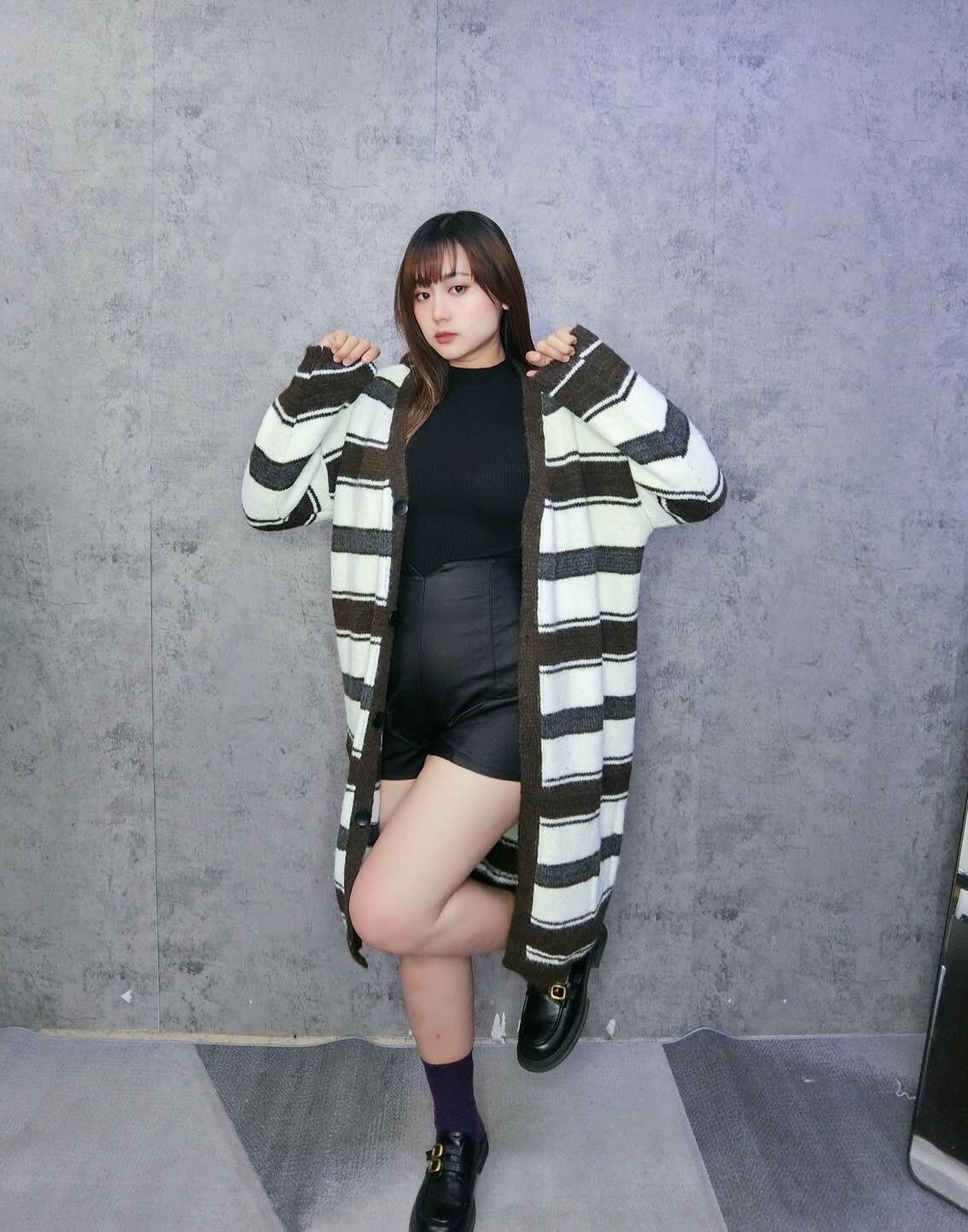 配色條紋針織外套