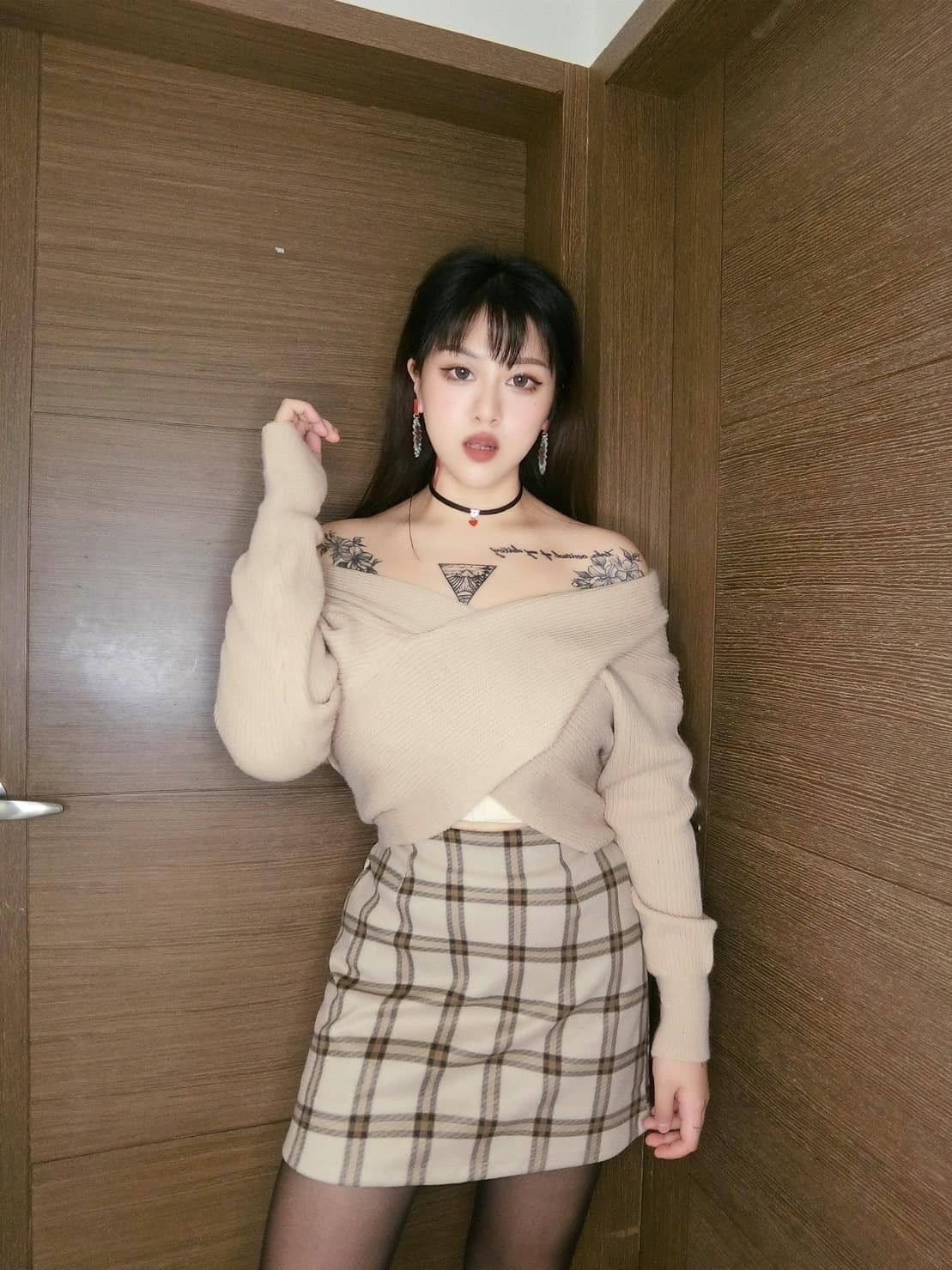 格紋A字裙*內有褲