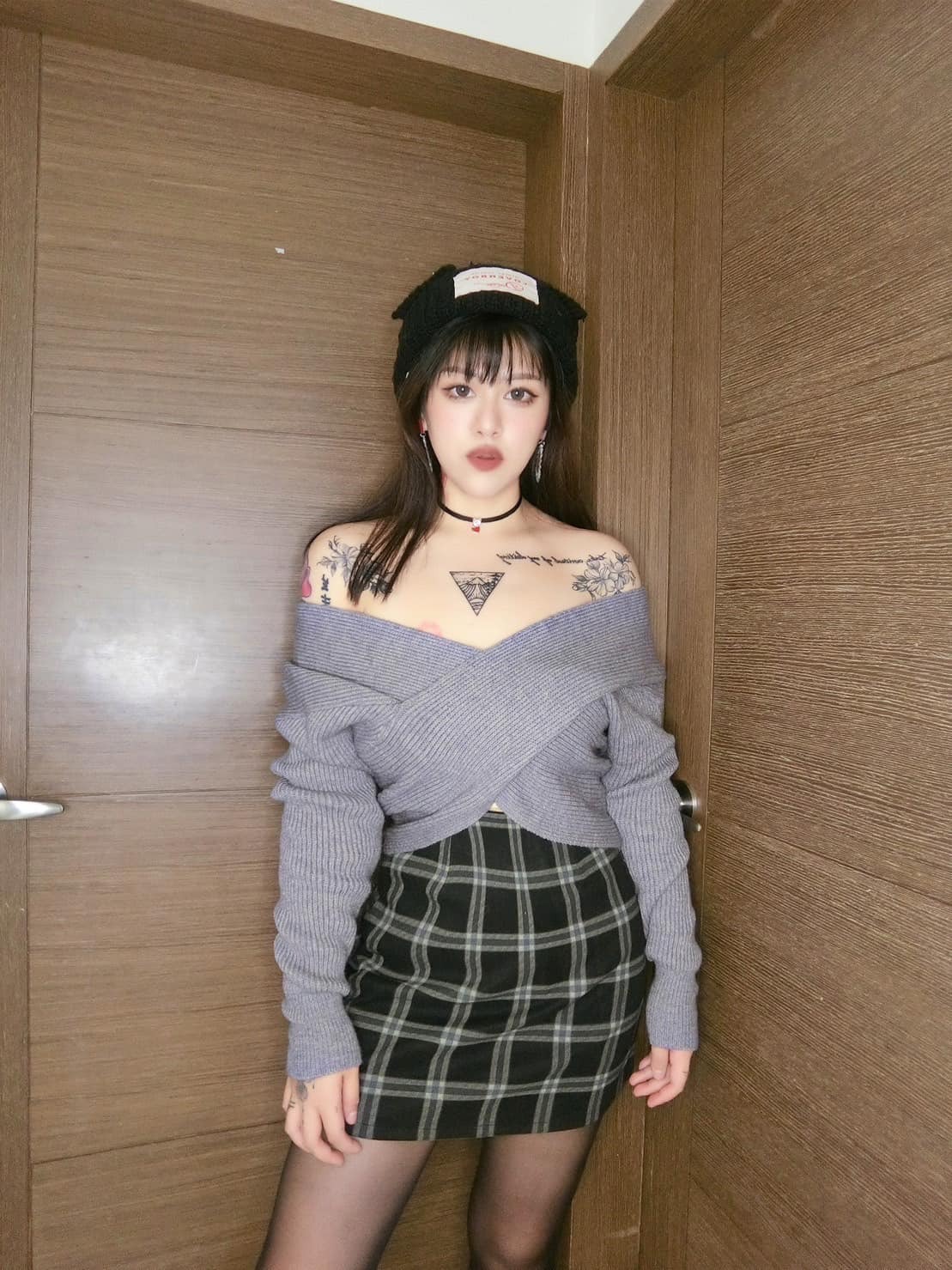 格紋A字裙*內有褲