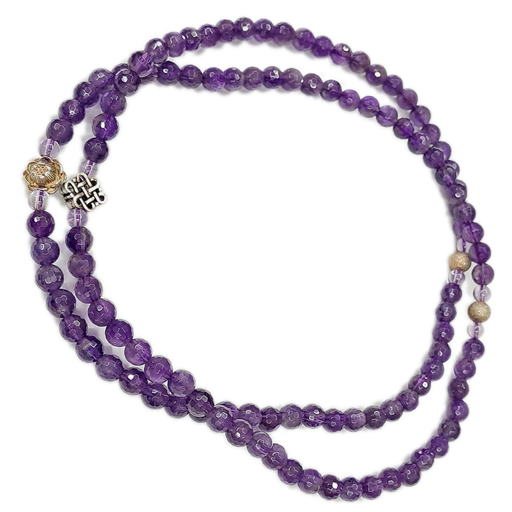 蓮花 925銀+紫晶 鑽面108念珠6mm【十方】143384