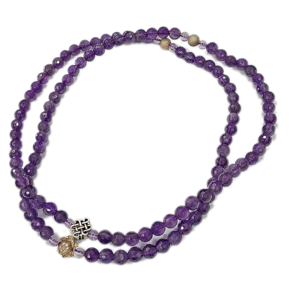 蓮花 925銀+紫晶 鑽面108念珠6mm【十方】143384