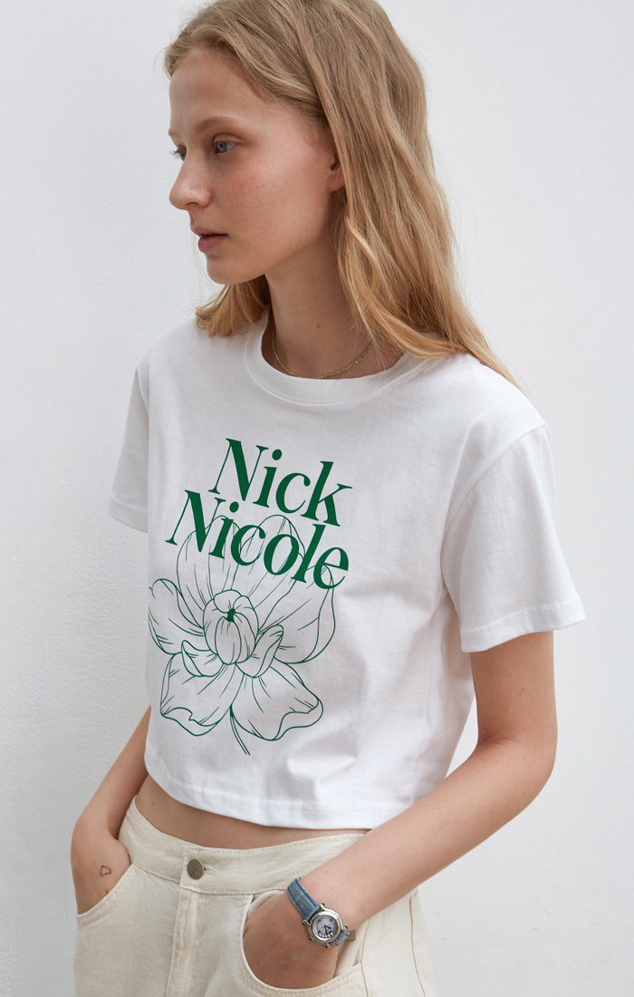 NICK&NICOLE☆FLOWER HALF TEE NICK&NICOLE NICOLE NARCISSUS FLOWER CROP TEE
