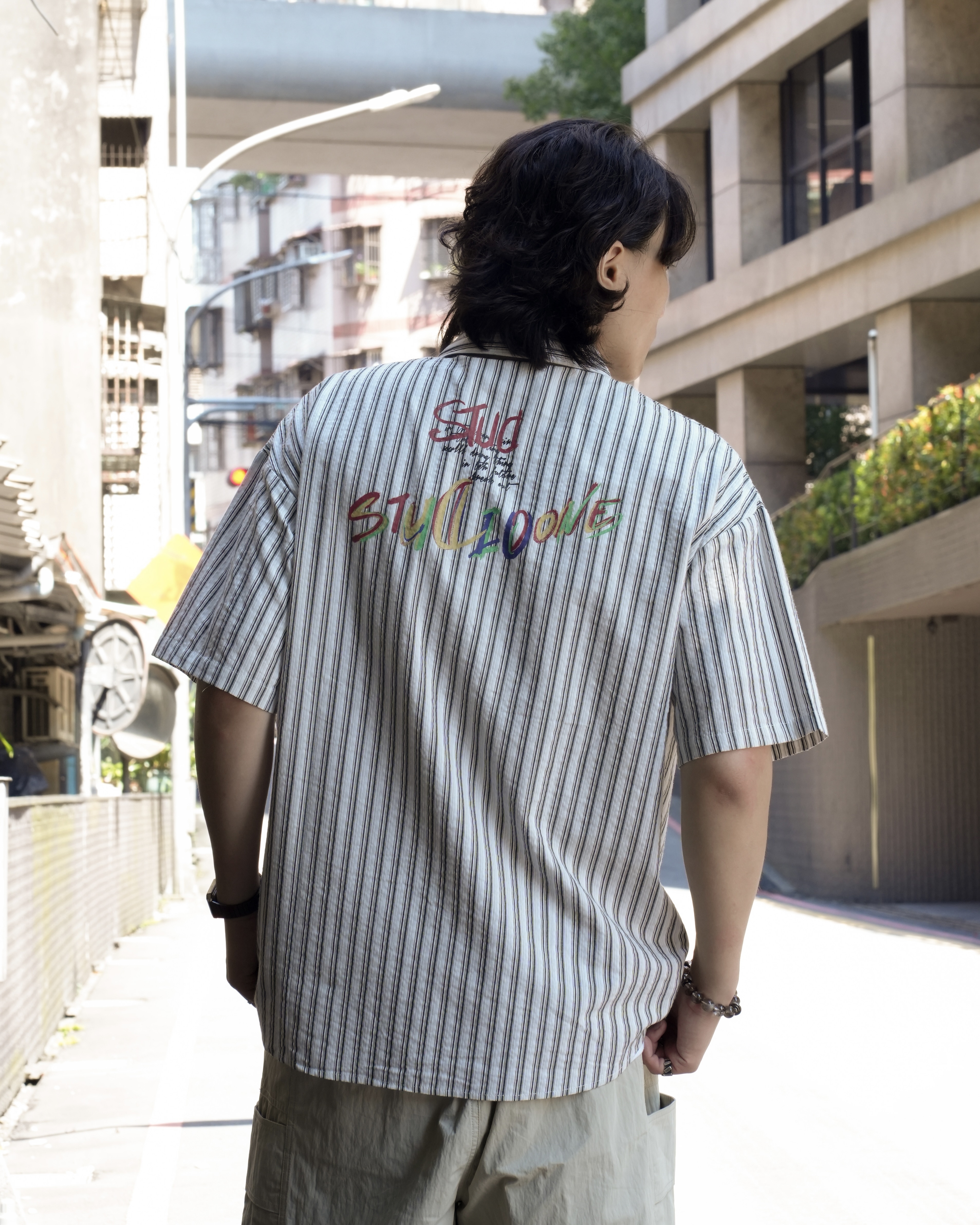 MJ081 復古條紋字母襯衫