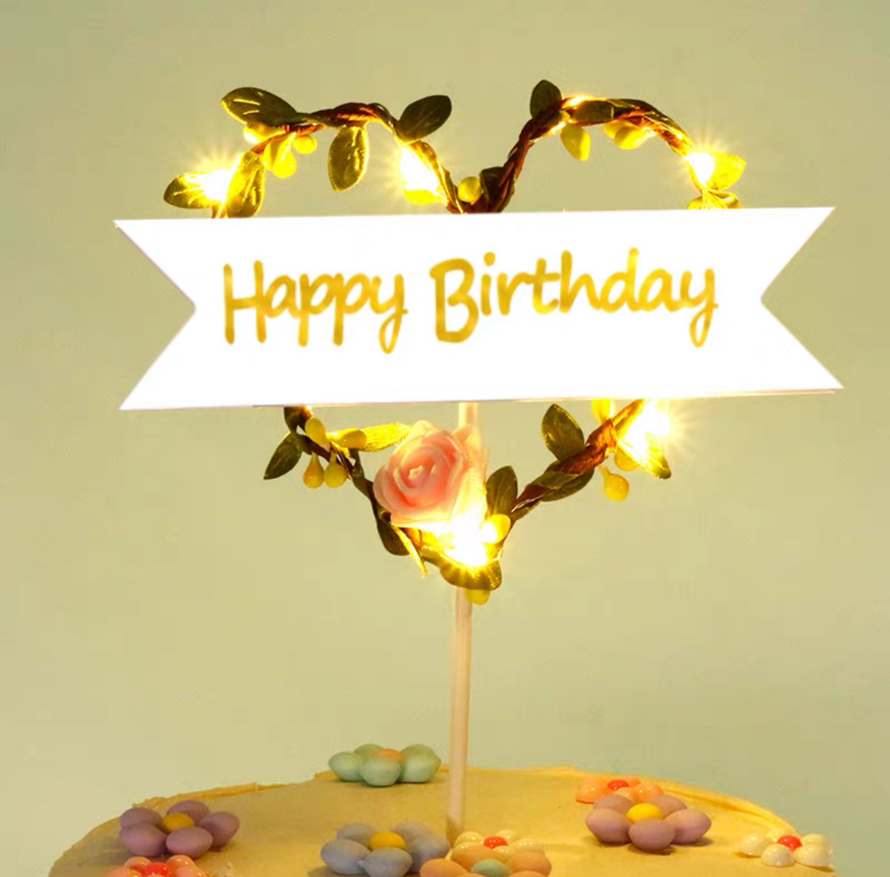 LED燈蛋糕裝飾插牌-愛心花環