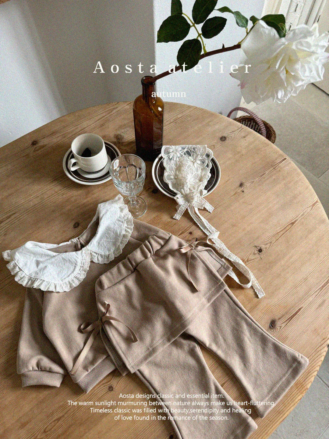 韓國 Aosta-秋款蝴蝶結喇叭褲-棕色