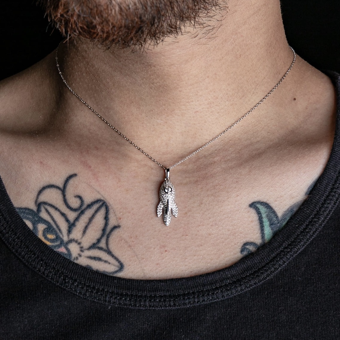 925純銀莫桑石滿鑲火箭墜飾