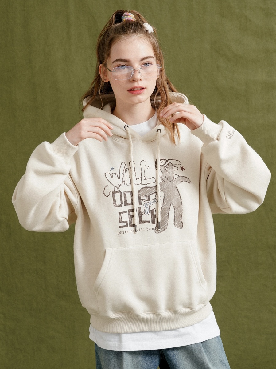 <預購> 韓國WV PROJECT WILL BE迷幻兔兔高磅刷毛帽T#帽踢