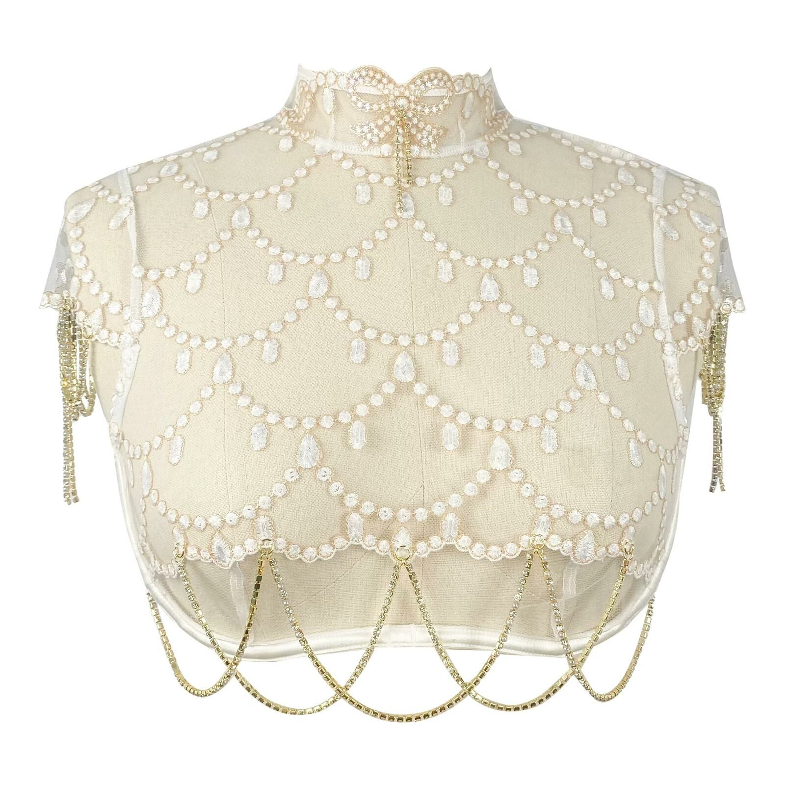 小立領水晶鏈條刺繡內搭衣