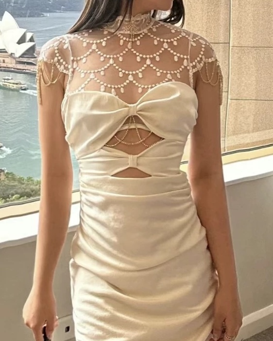 小立領水晶鏈條刺繡內搭衣