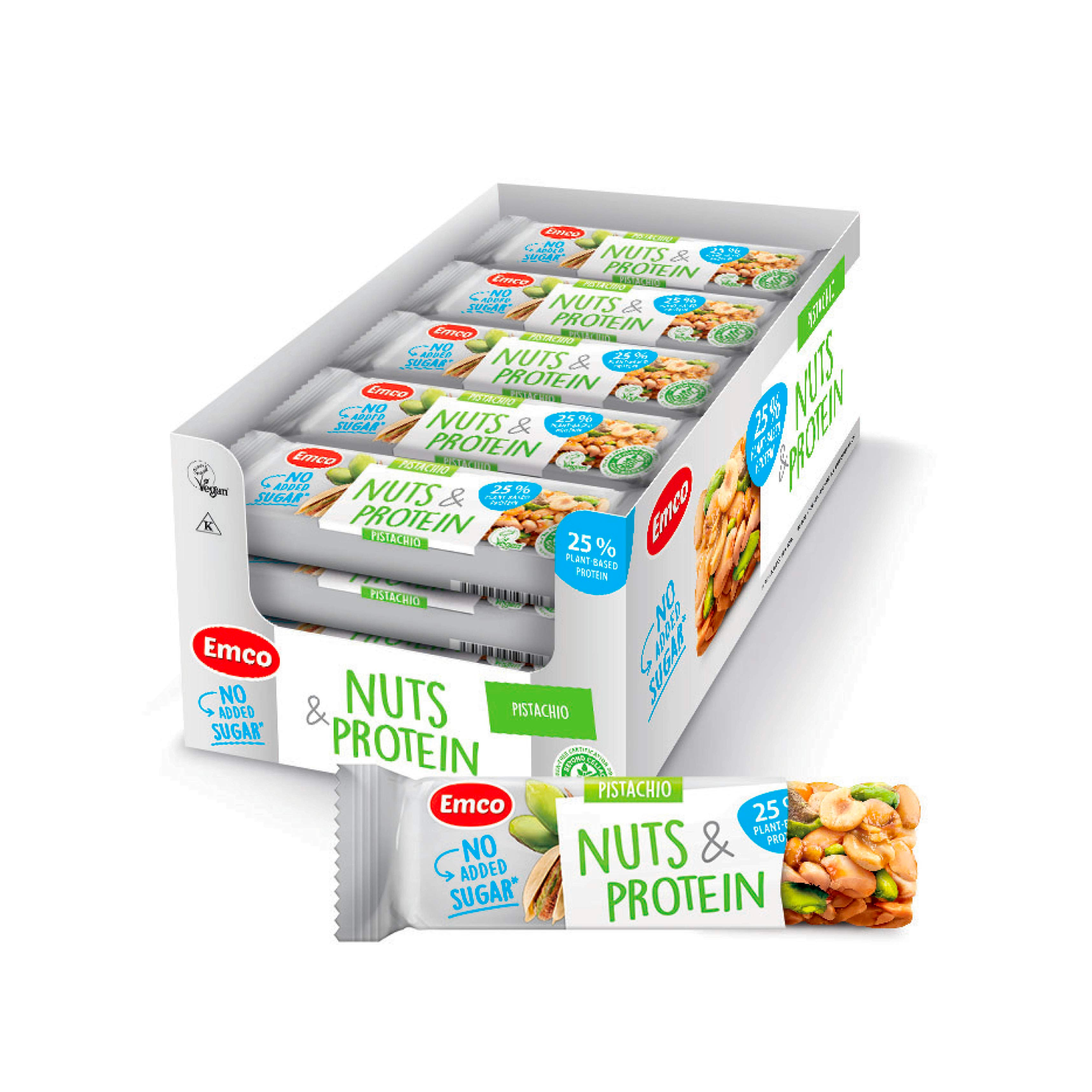 【原箱優惠 x 20條】 Emco 無添加糖高蛋白果仁條 - 開心果 (20 x 35g) (57503) 有Keto或No Added Sugar兩個包裝
