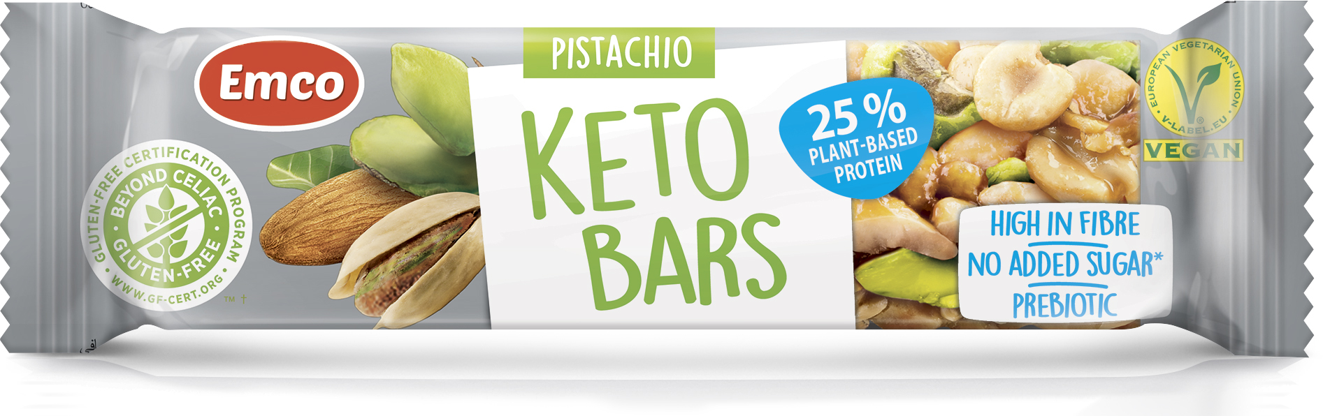 【原箱優惠 x 20條】 Emco 無添加糖高蛋白果仁條 - 開心果 (20 x 35g) (57503) 有Keto或No Added Sugar兩個包裝