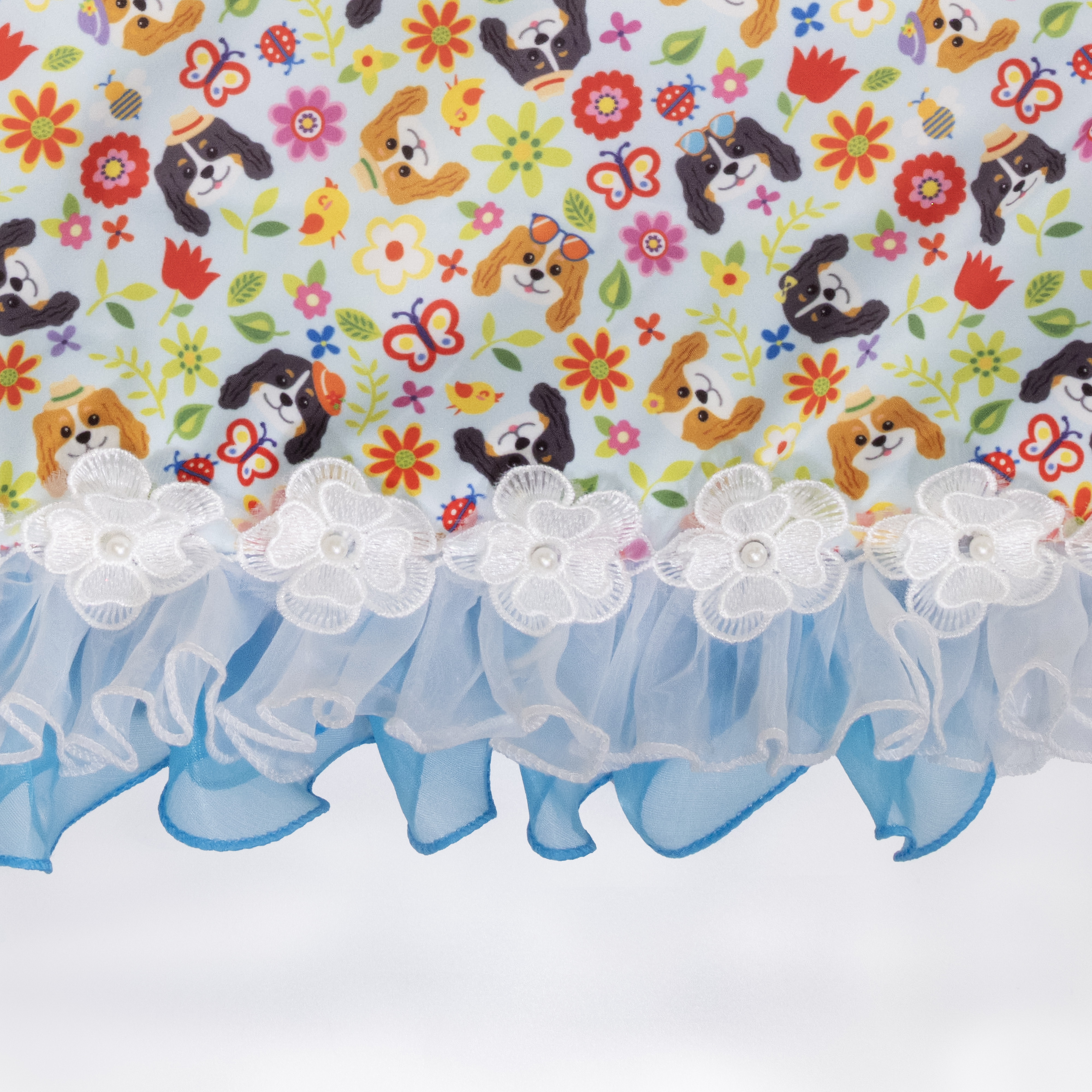 Cavalier King Charles Spaniel Pattern Ruffle Mat (Blue Rectangle)