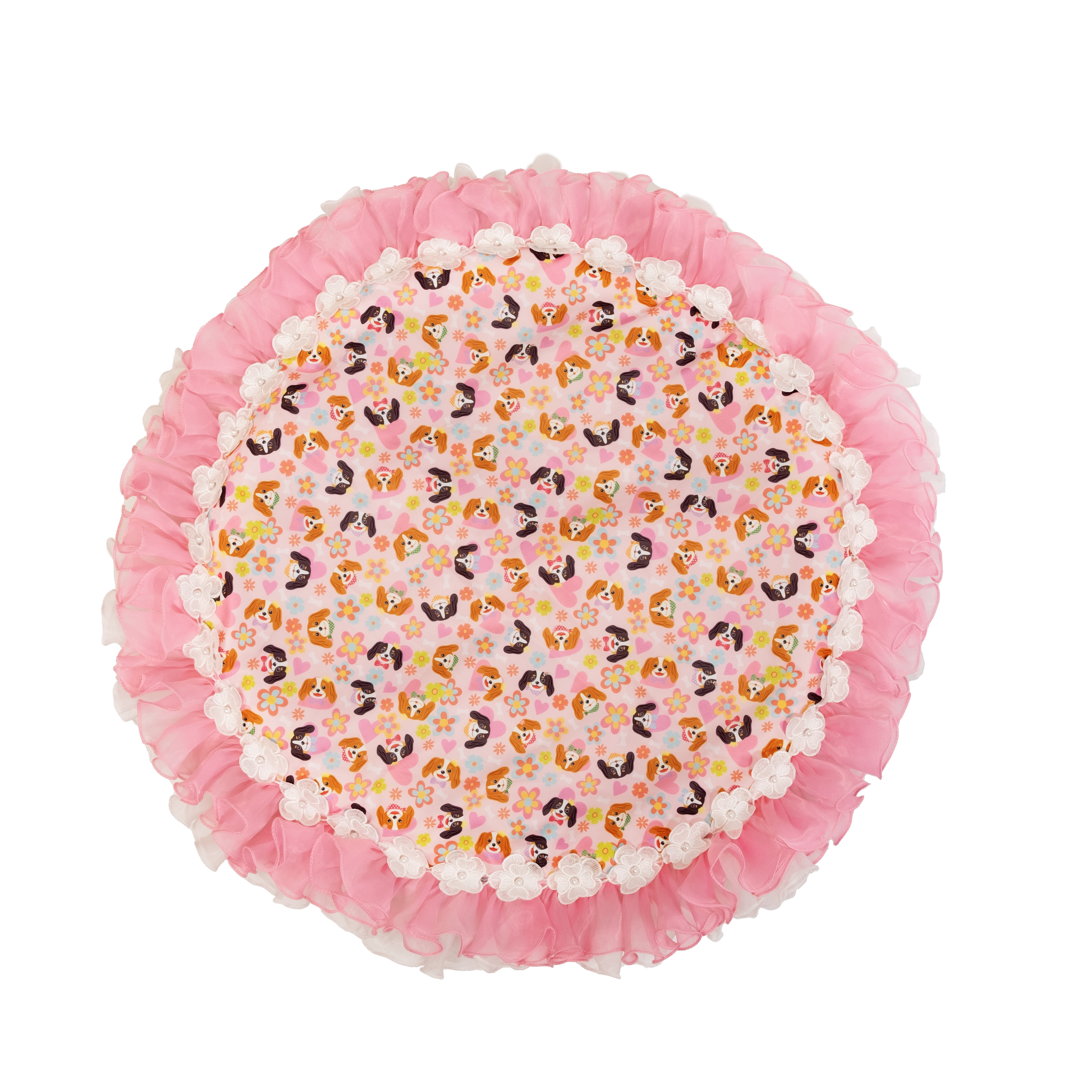 Cavalier King Charles Spaniel Pattern Ruffle Mat (Pink Round)