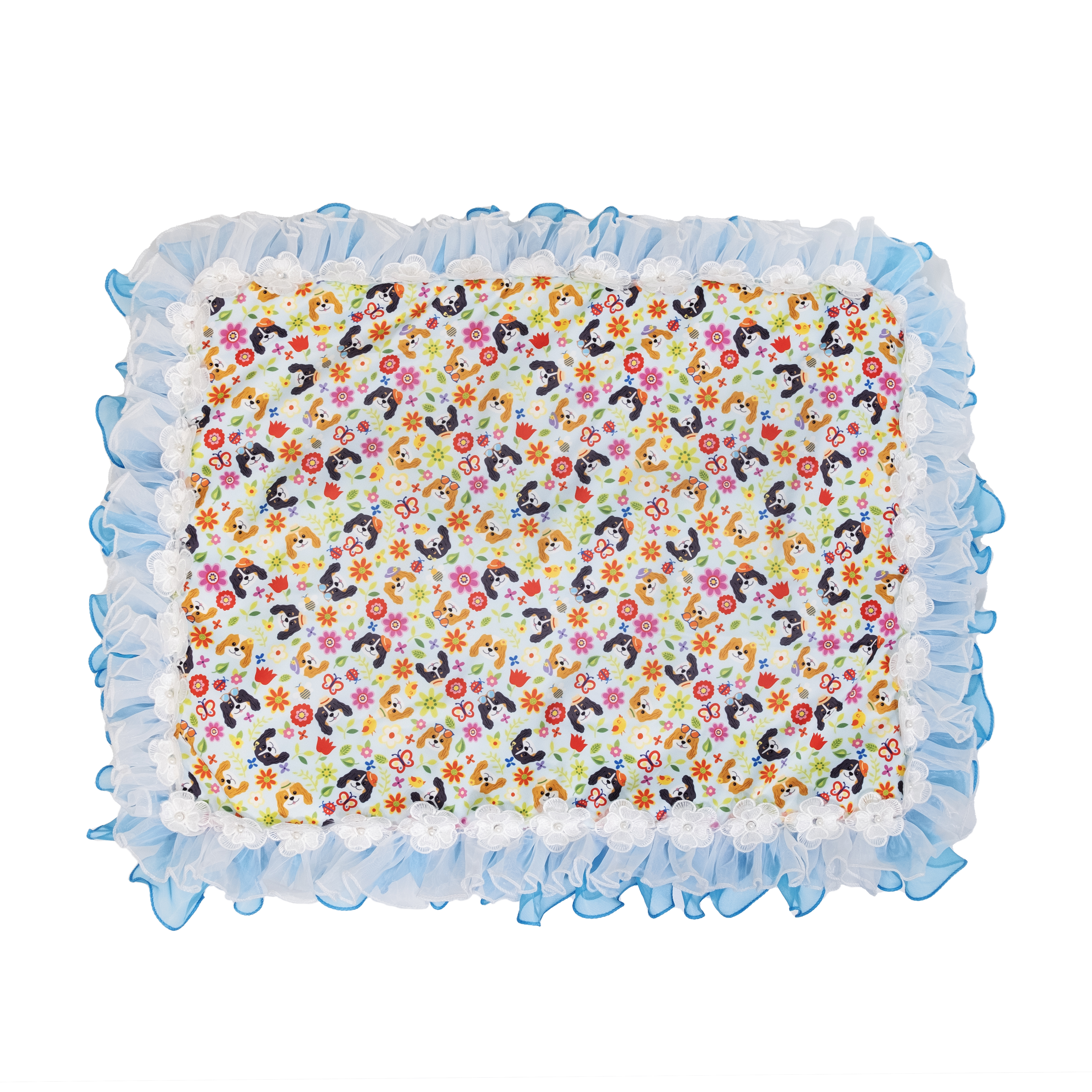 Cavalier King Charles Spaniel Pattern Ruffle Mat (Blue Rectangle)