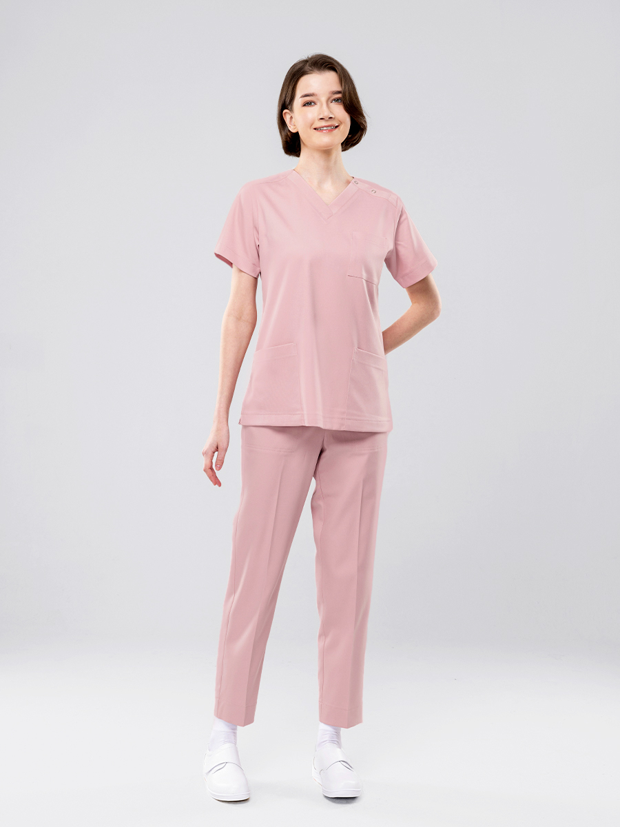 【 AB912-A2 】男女通用-鬆緊抽繩長褲-AB柔挺布-梅子粉