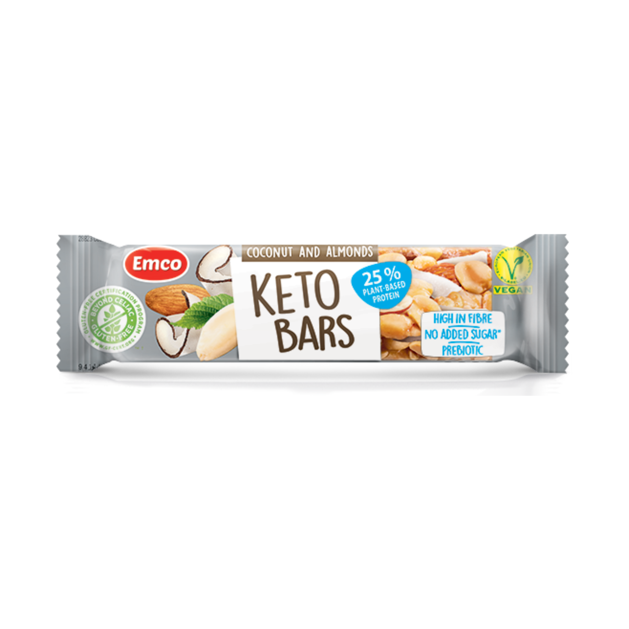 【原箱優惠 x 20條】 Emco 無添加糖高蛋白果仁條 - 杏仁椰子片 (20 x 35g) (57504) 有keto及No Added Sugar兩個包裝