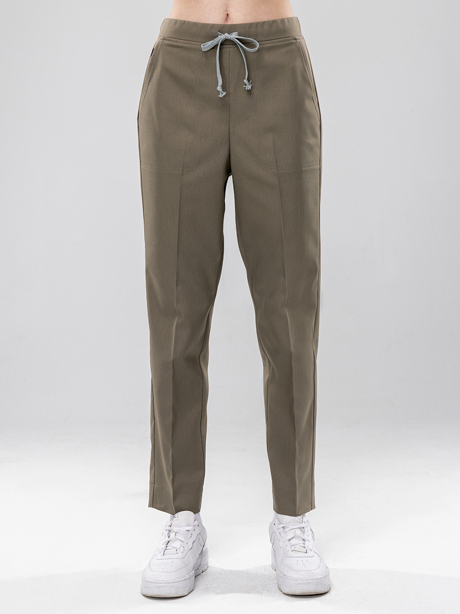 【 AB912-F8 】男女通用-鬆緊抽繩長褲-AB柔挺布-礦物棕