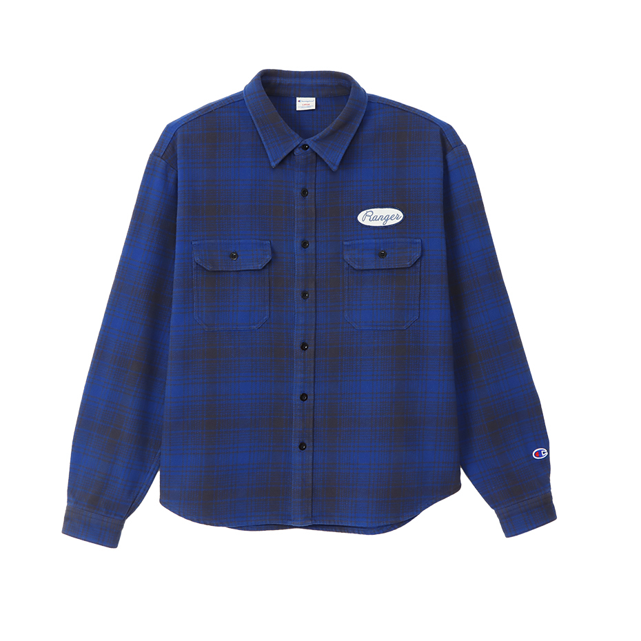 男款-CASUAL街頭布章法蘭絨工裝襯衫-藍色（C3-A410-385）