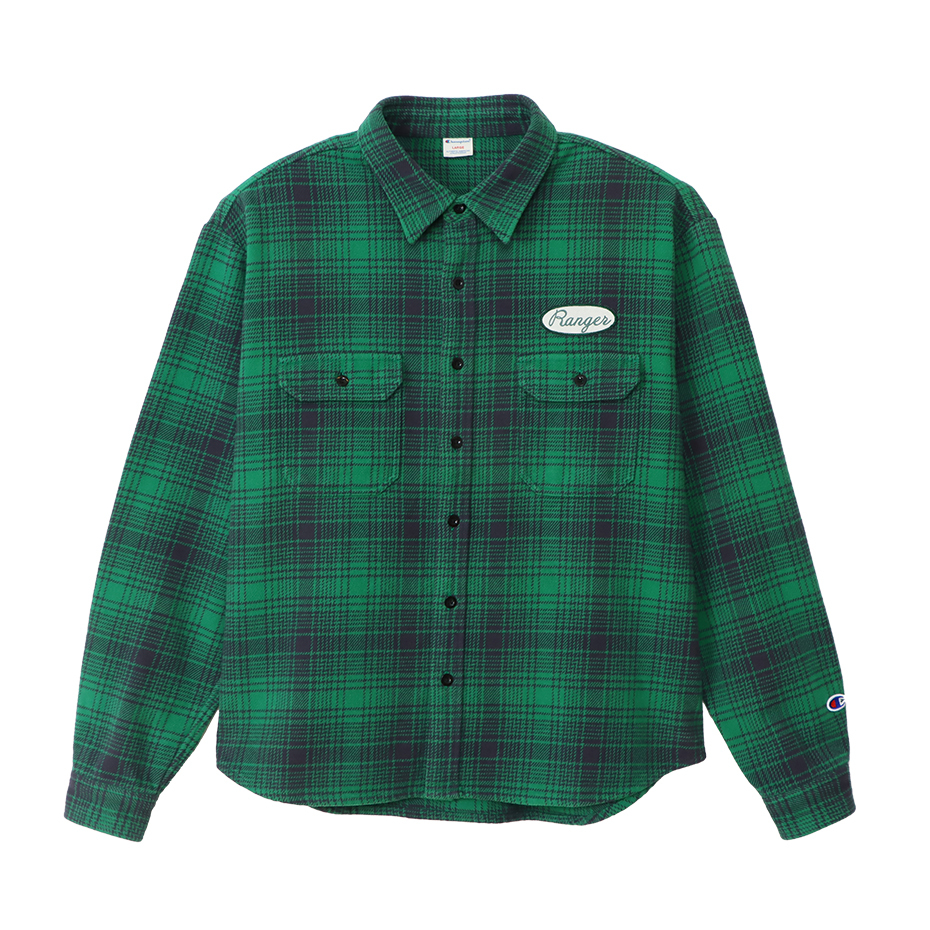 男款-CASUAL 街頭布章法蘭絨工裝襯衫-綠色（C3-A410-540）