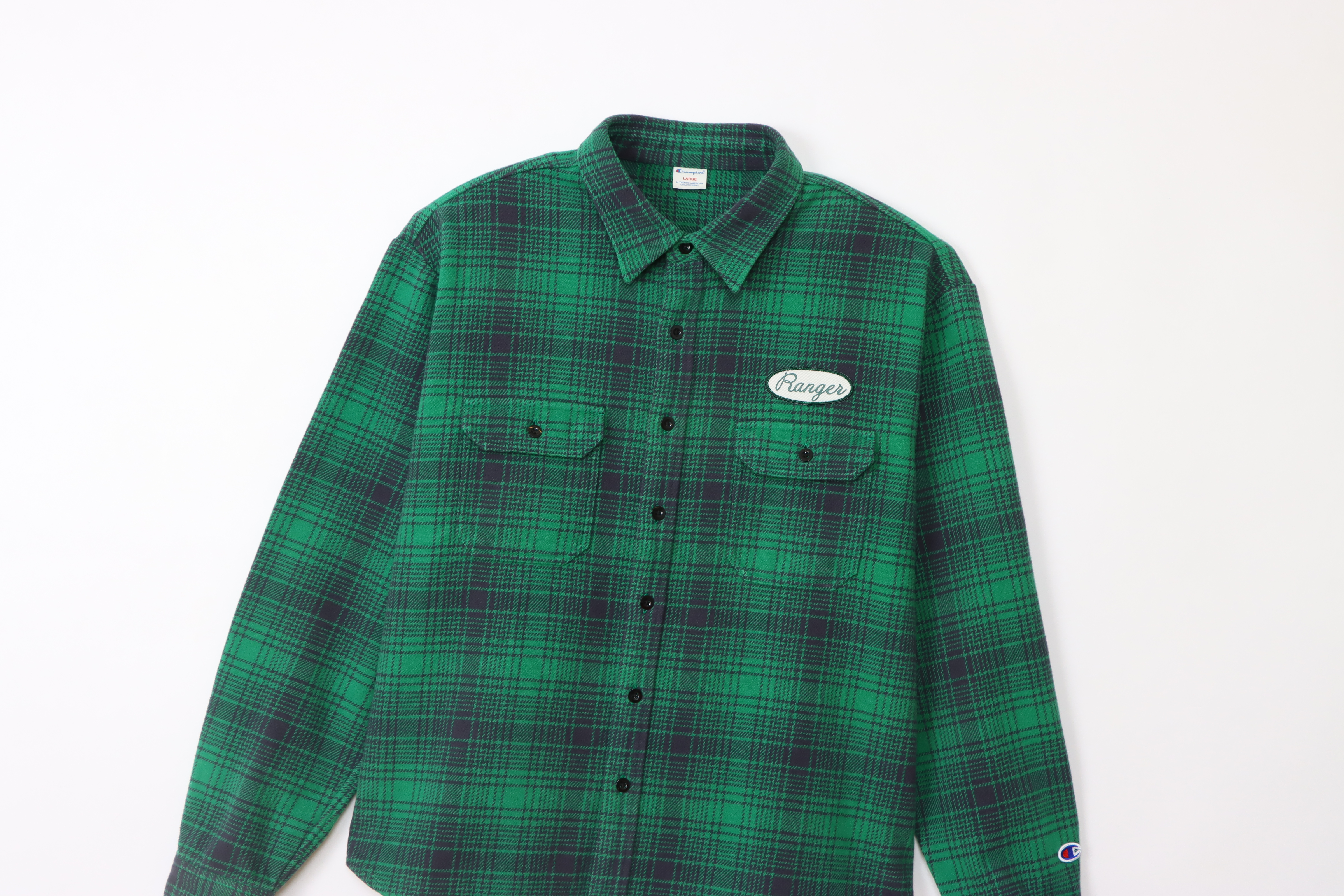 男款-CASUAL 街頭布章法蘭絨工裝襯衫-綠色（C3-A410-540）