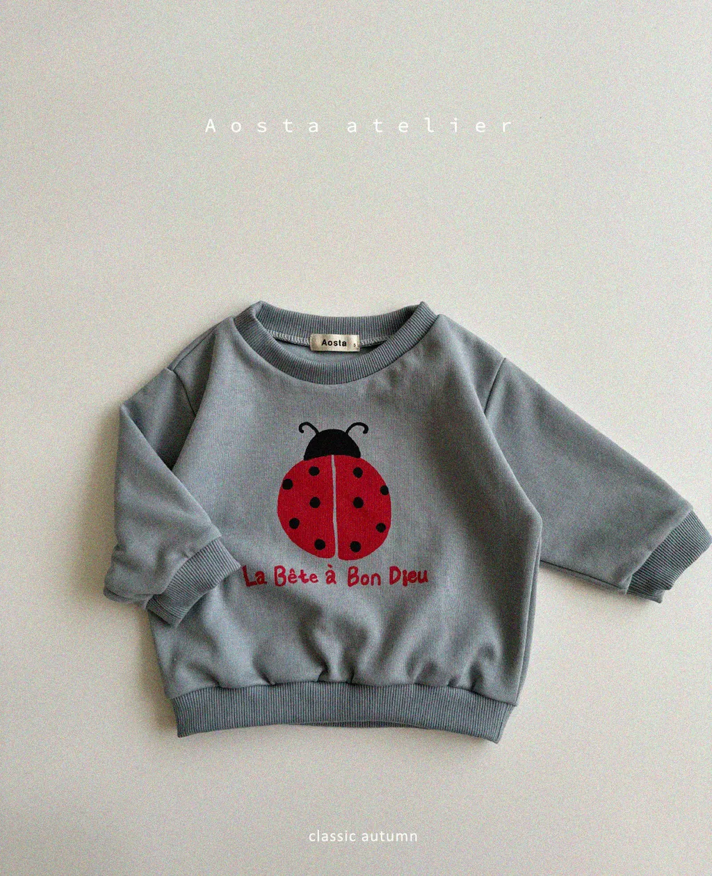 韓國 Aosta-秋款童趣瓢蟲上衣-莫蘭迪蘭