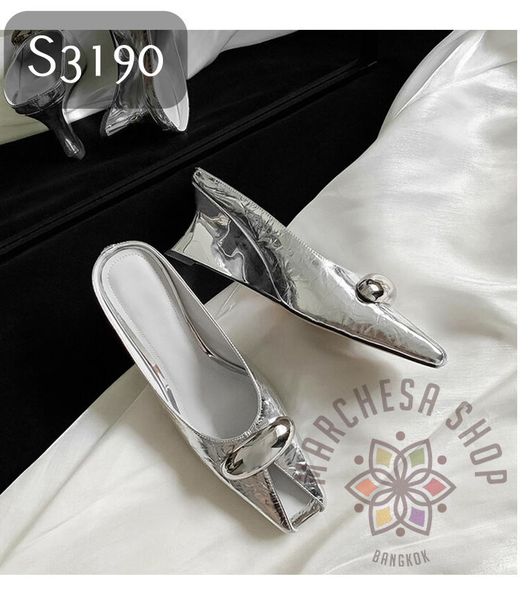 S3190 - 全真皮頭層牛皮裝飾魚咀高踭船踭涼拖